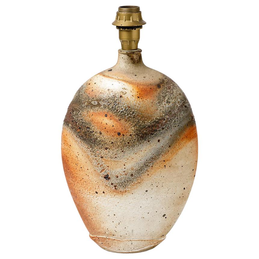 Steingut-Tischlampe aus Keramik in Grau, Braun und Orange von H'rdy French Art