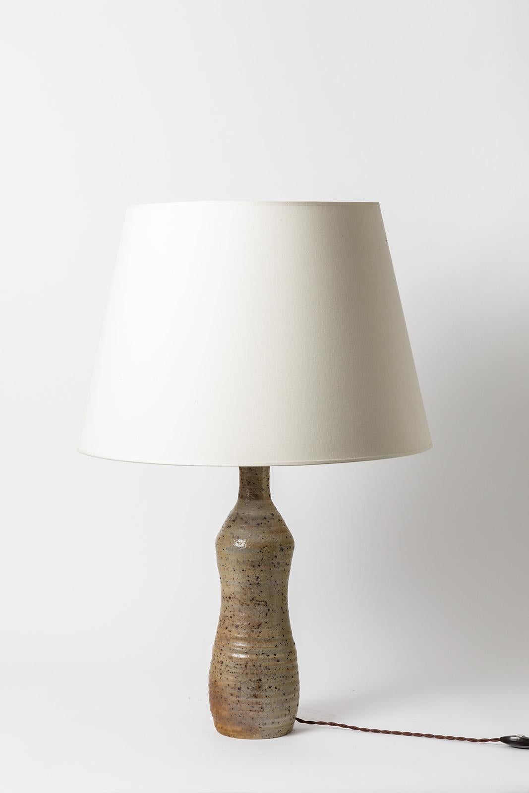 Modern Stoneware Ceramic table Lamp with Elegant Grey Brown Color, circa 1970 For Sale