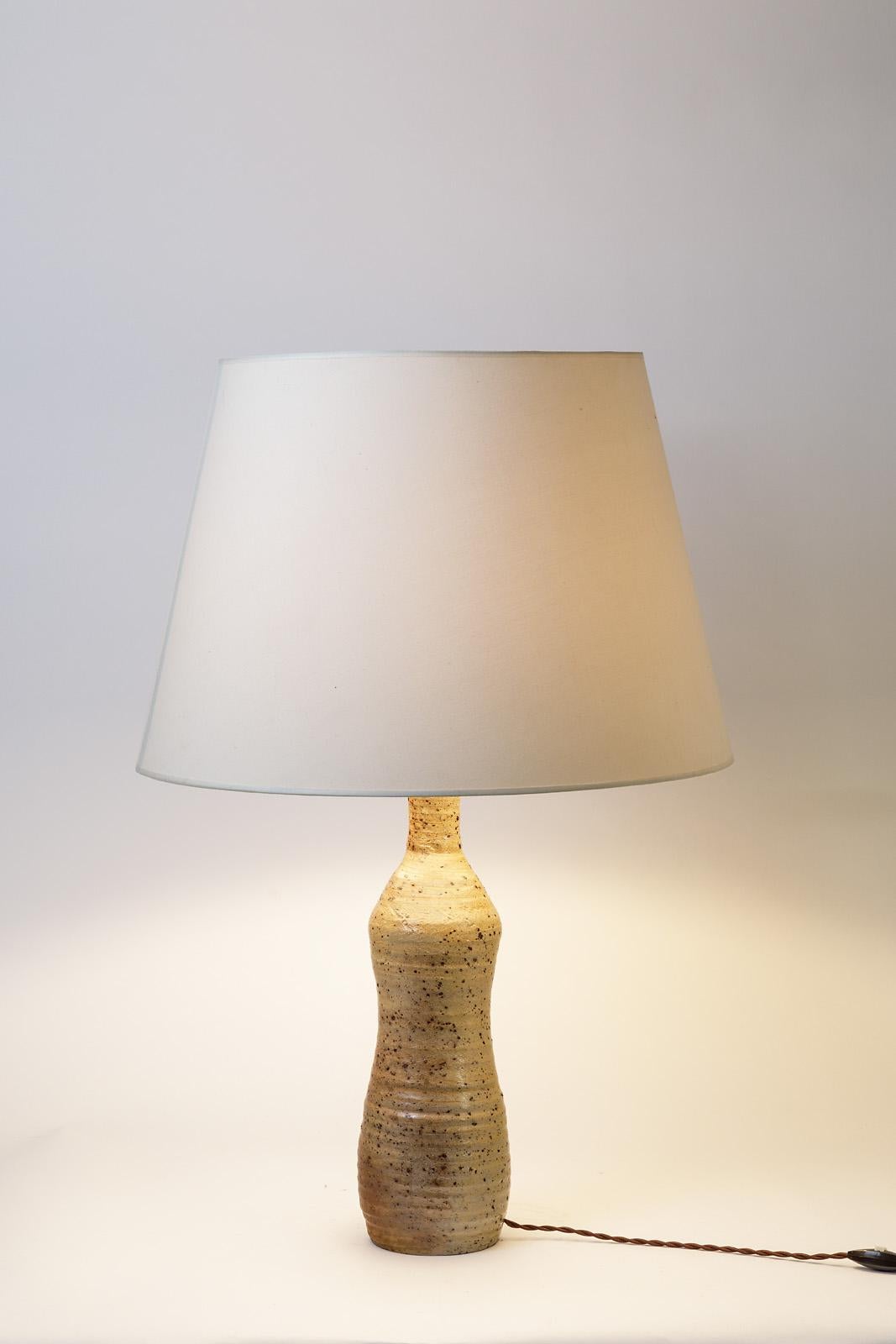 Stoneware Ceramic table Lamp with Elegant Grey Brown Color, circa 1970 For Sale 1