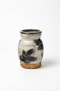 Stoneware Ceramic Vase with Flower Decoration by Josette Miquel