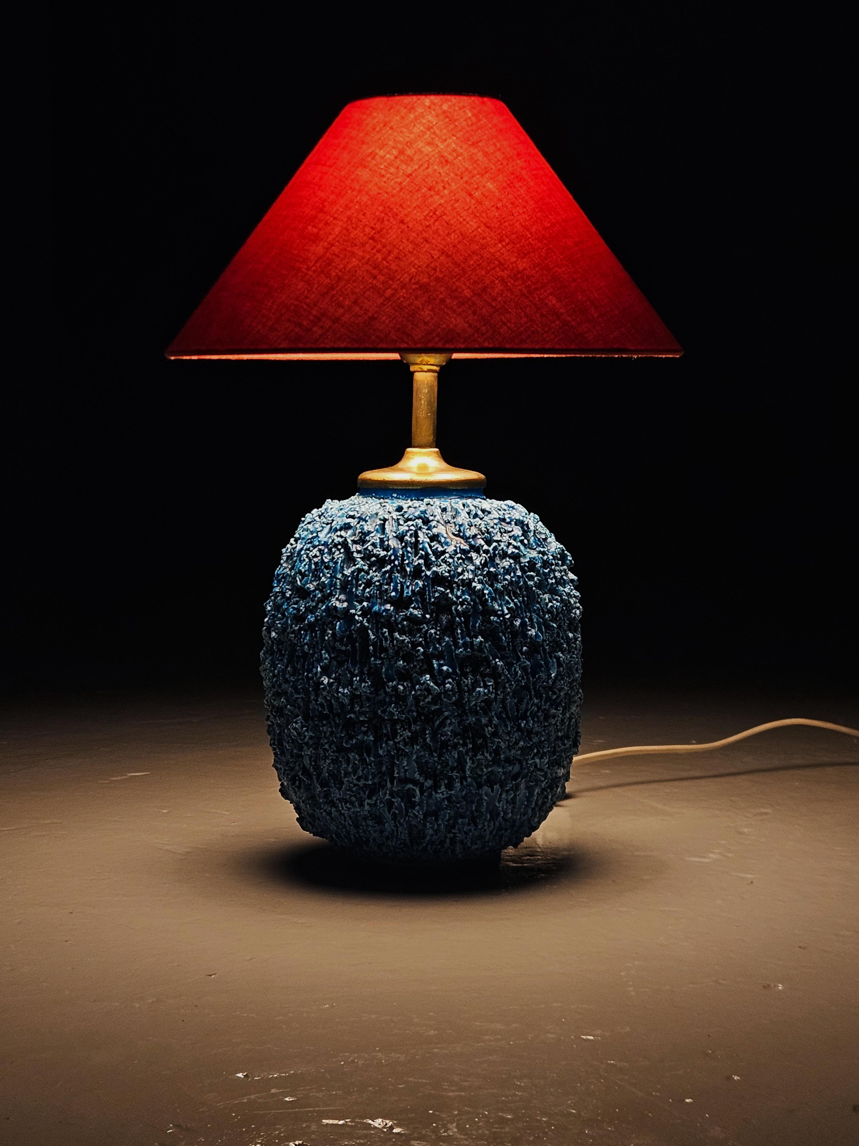 Brass Stoneware 'Chamotte' table lamp by Gunnar Nylund for Rörstrand, Sweden, 1940s