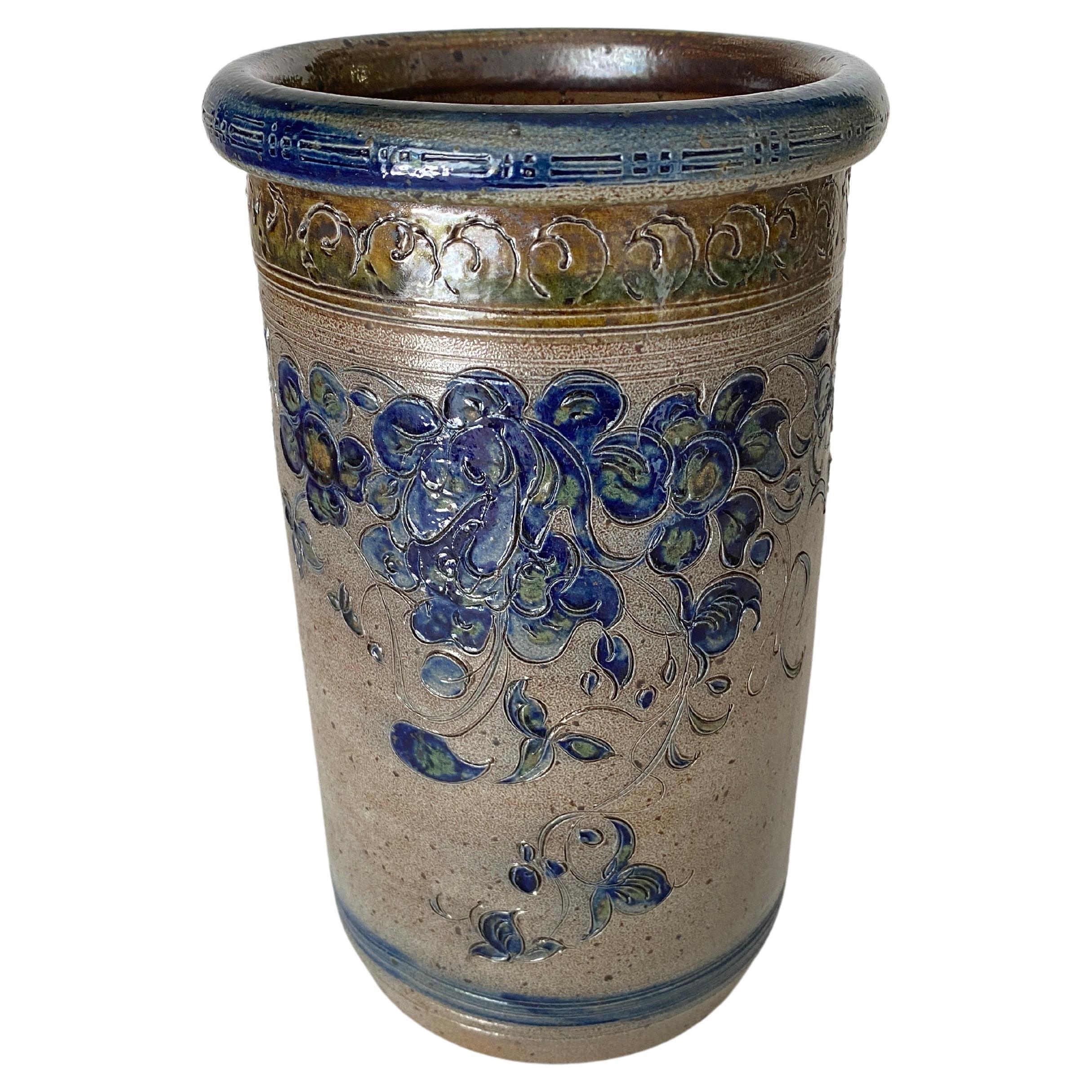 Stoneware Champagne Bucket with Blue Colored Floral Decor Frame For Sale