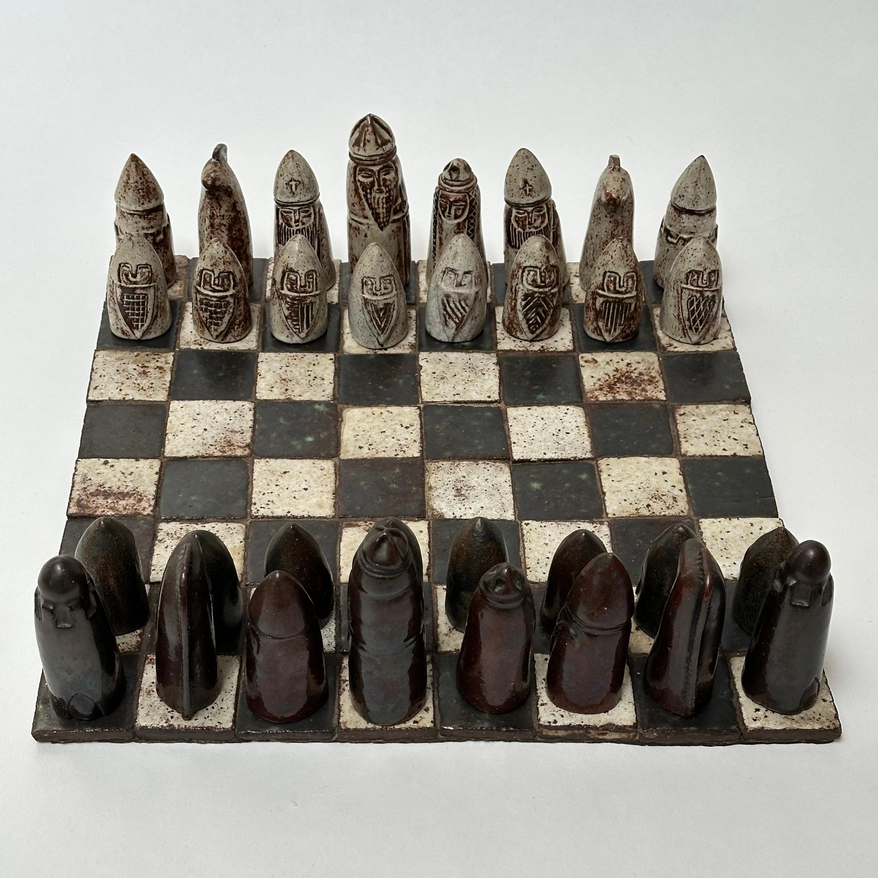 French Stoneware Chess Game, Andrée Hirlet, Paris c. 1960 For Sale
