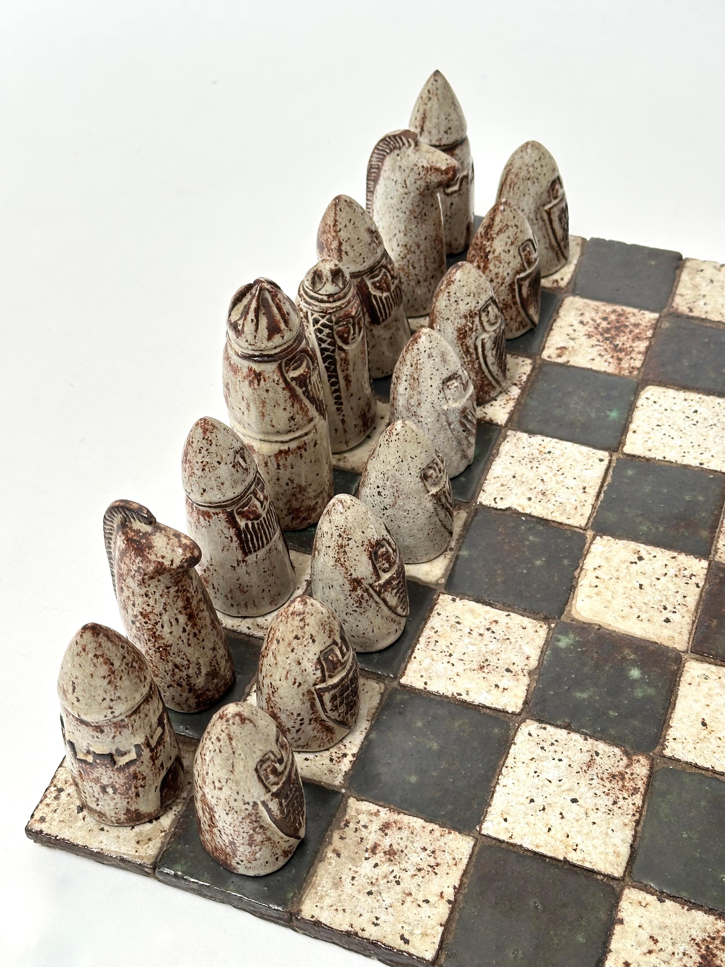 Glazed Stoneware Chess Game, Andrée Hirlet, Paris c. 1960 For Sale