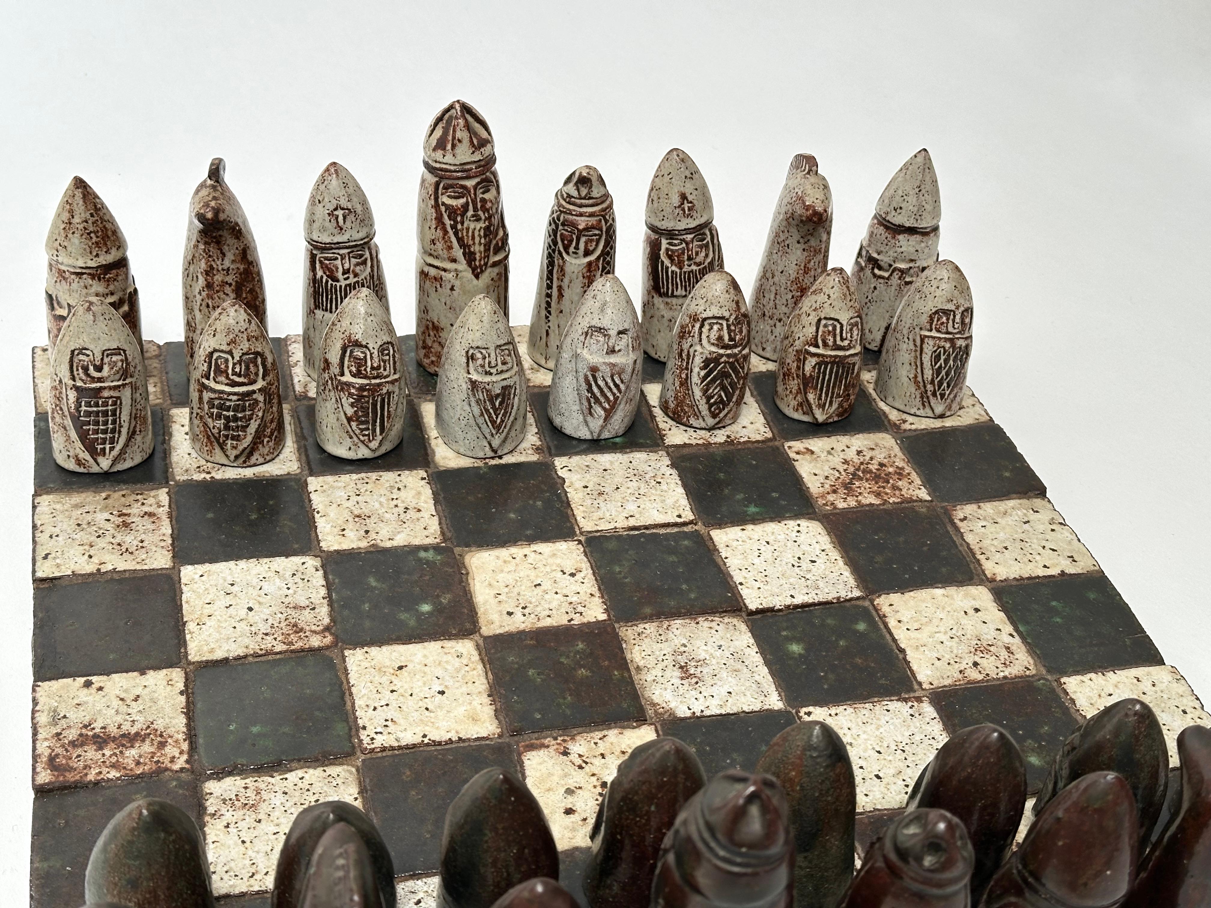 Mid-20th Century Stoneware Chess Game, Andrée Hirlet, Paris c. 1960 For Sale