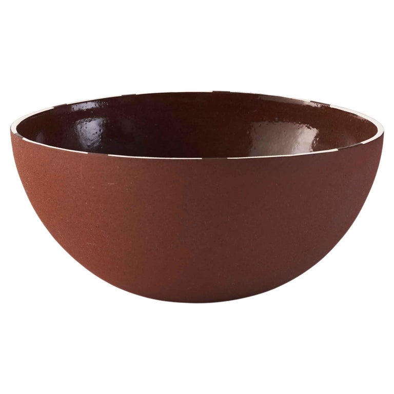 Stoneware Clay Bowl in Terracotta Colour Hand Cast in UK For Sale at