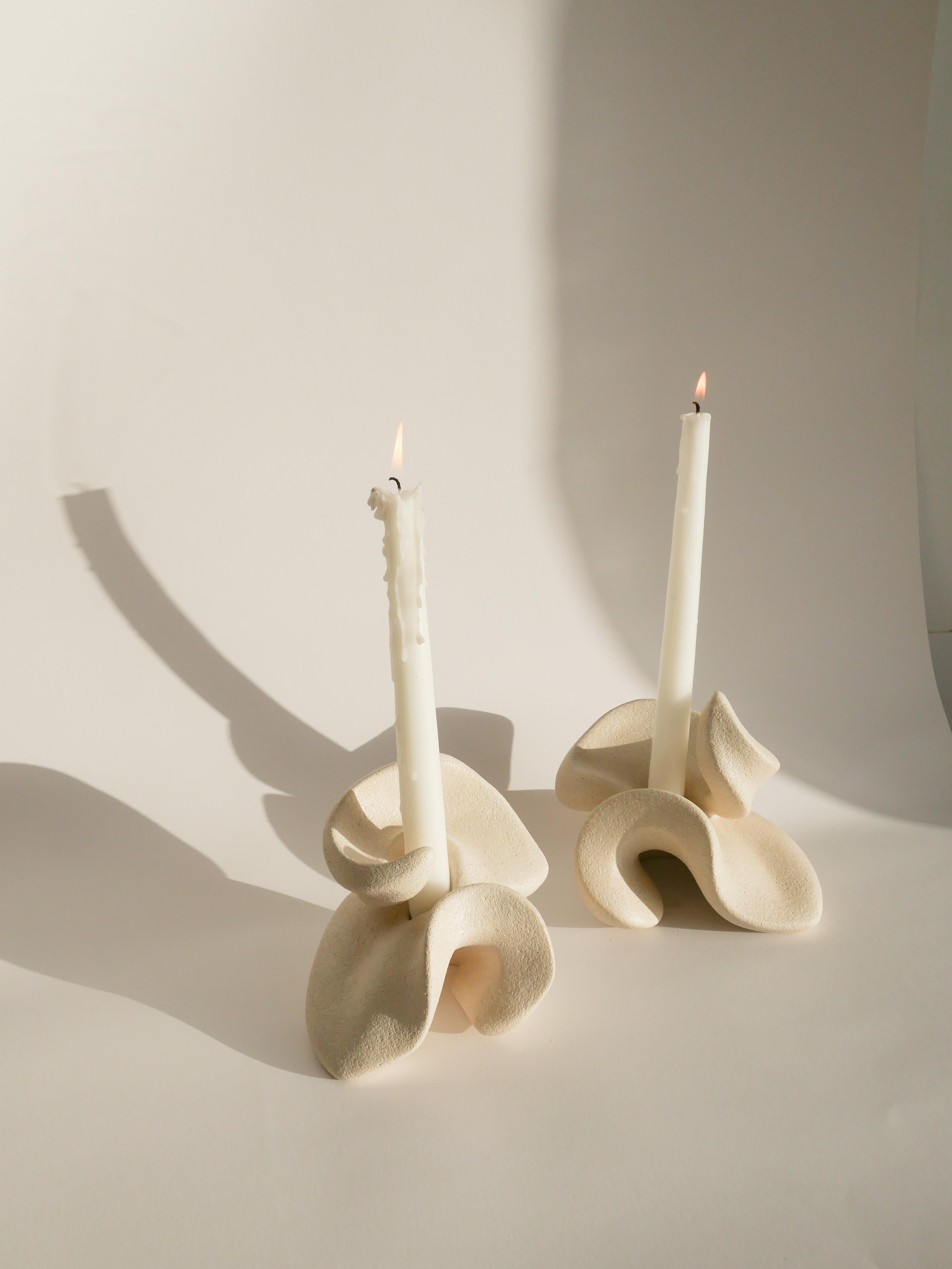 Post-Modern Stoneware Clay, Set Petals Candleholder by Aleksandra Krasnopolska For Sale
