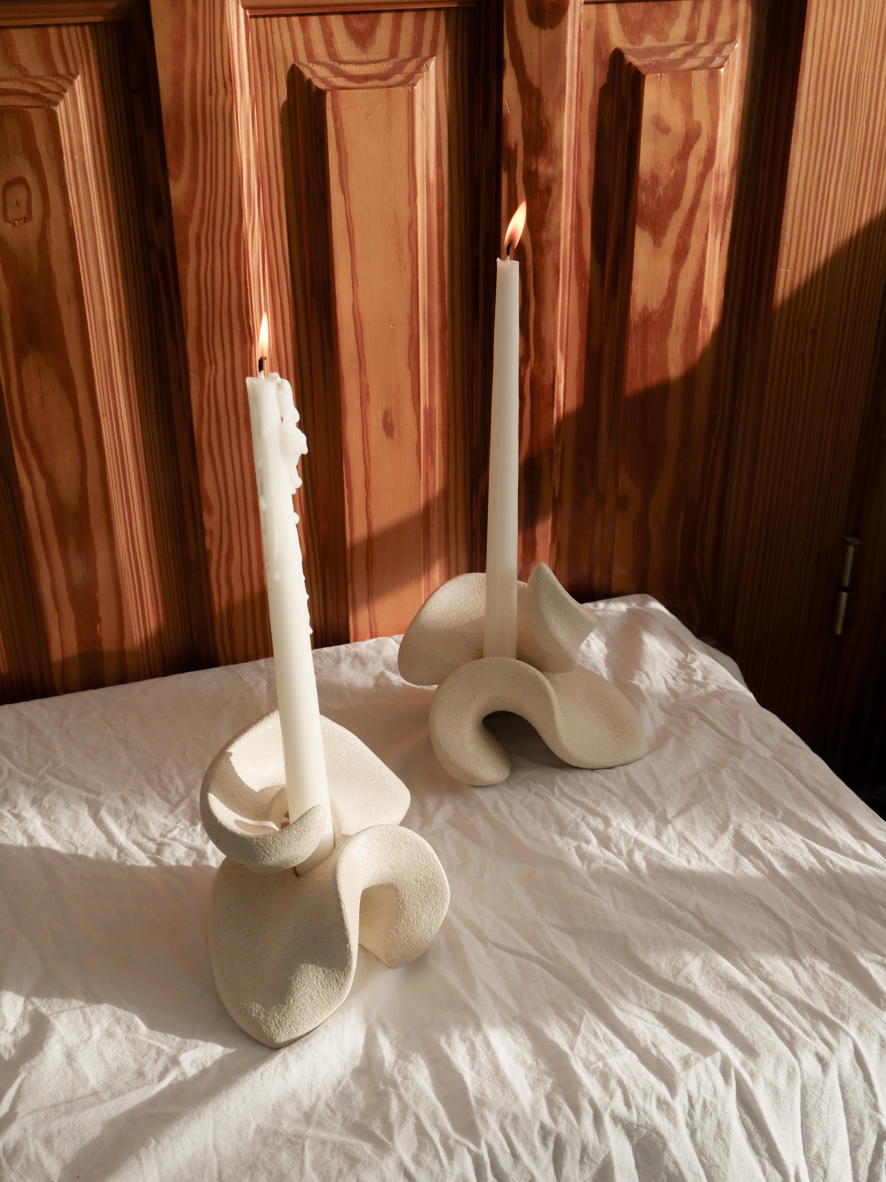 Spanish Stoneware Clay, Set Petals Candleholder by Aleksandra Krasnopolska For Sale