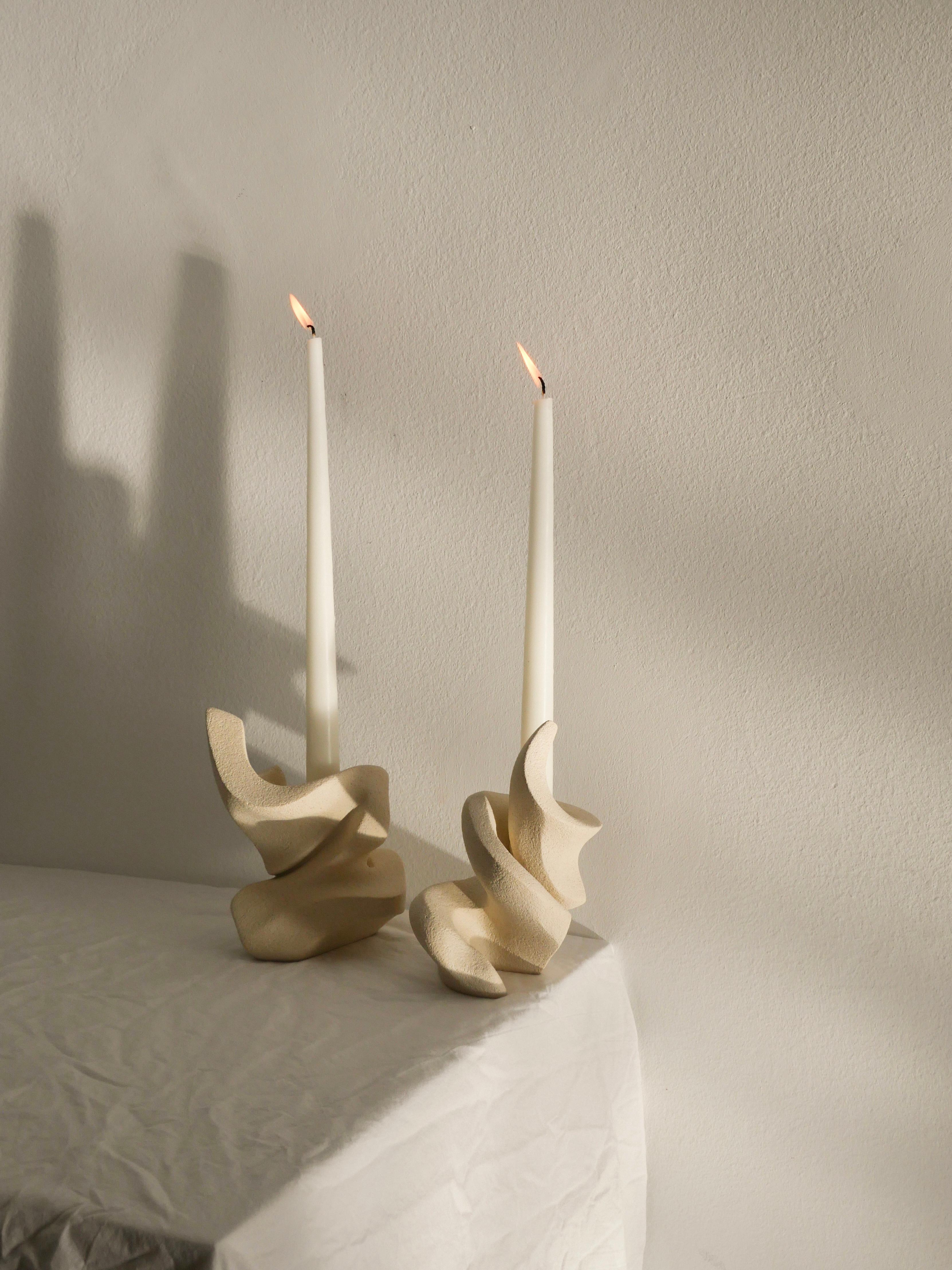 Stoneware Clay, Set Petals Candleholder by Aleksandra Krasnopolska For Sale 3