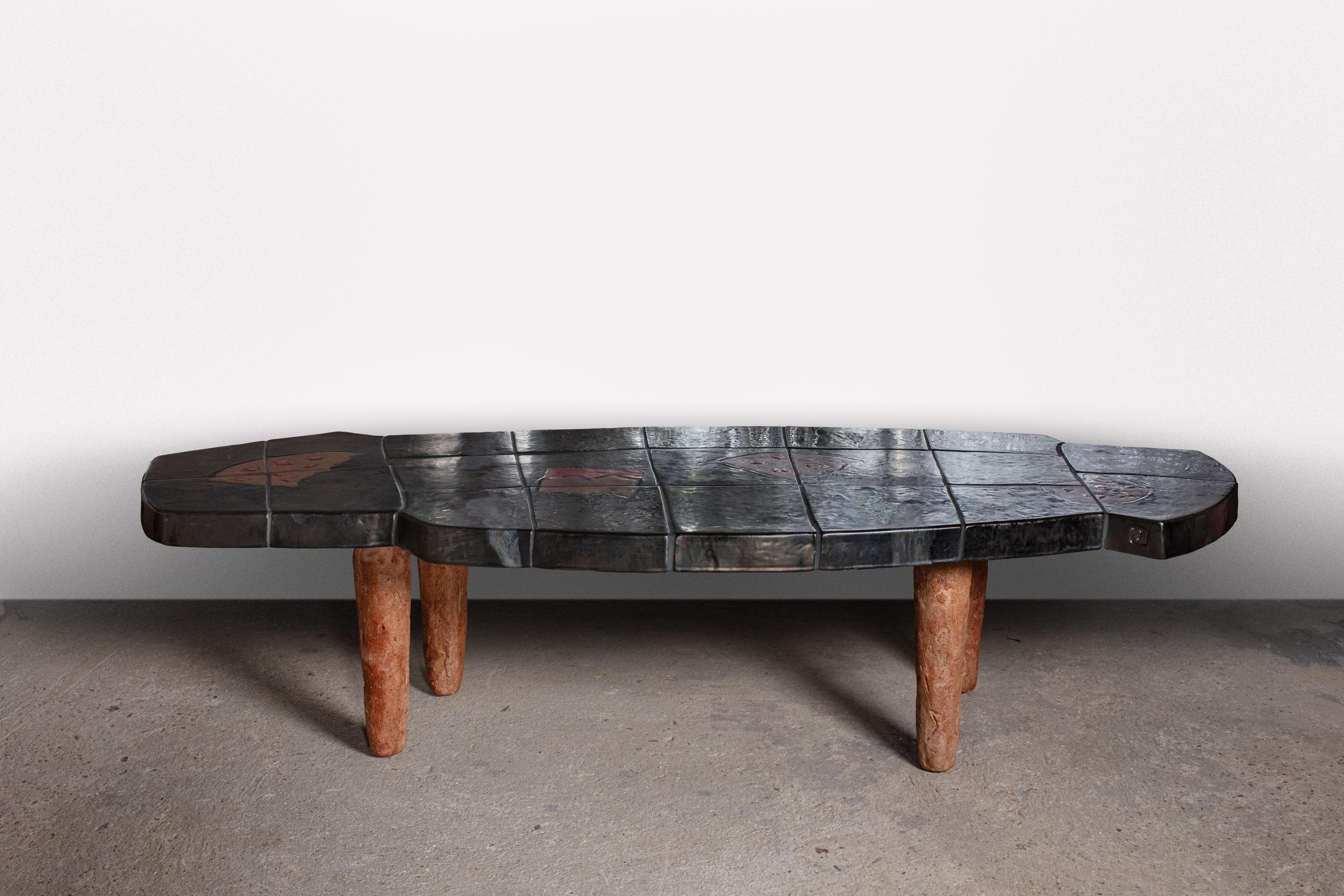 Beaux Arts Stoneware coffee table with Geometric Decoration by Jean-Pierre Viot, 2024