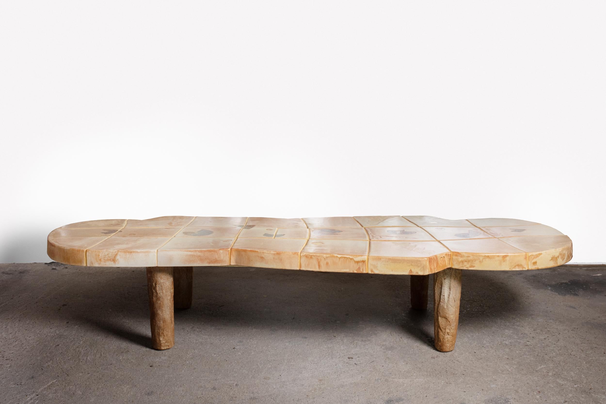 French Stoneware coffee table with Geometric Decoration by Jean-Pierre Viot, 2024