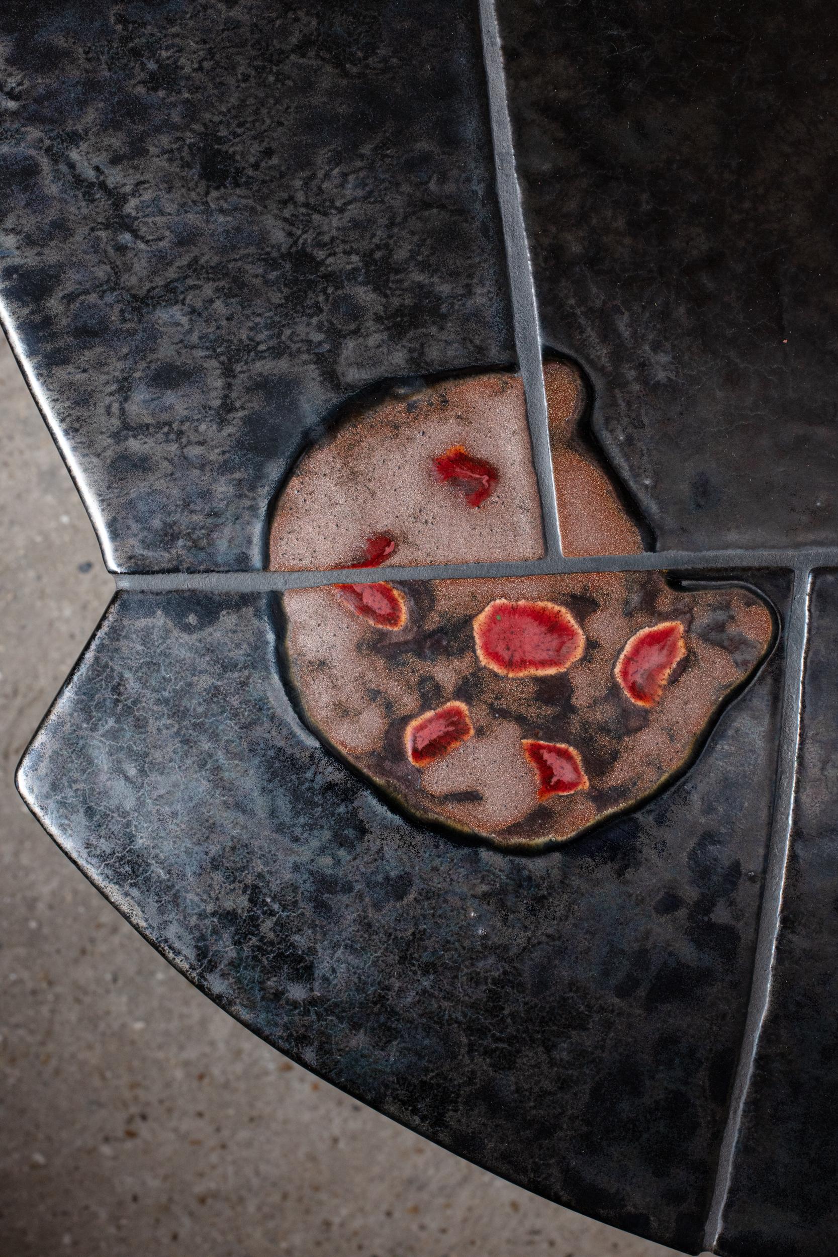 Contemporary Stoneware coffee table with Geometric Decoration by Jean-Pierre Viot, 2024