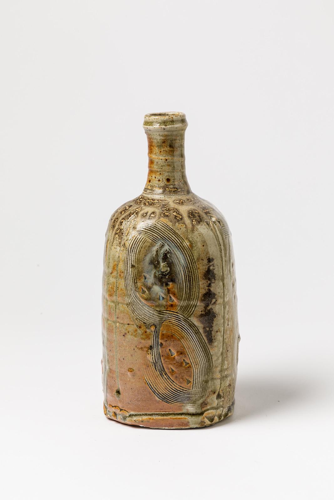 20th Century Stoneware Colored Ceramic Bottle or Vase by D Garet La Borne circa 1990 For Sale