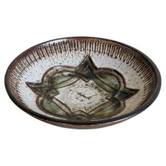 Stoneware Deep Bowl Brown Green Geometric Ceramic Decorative Basin 1960s