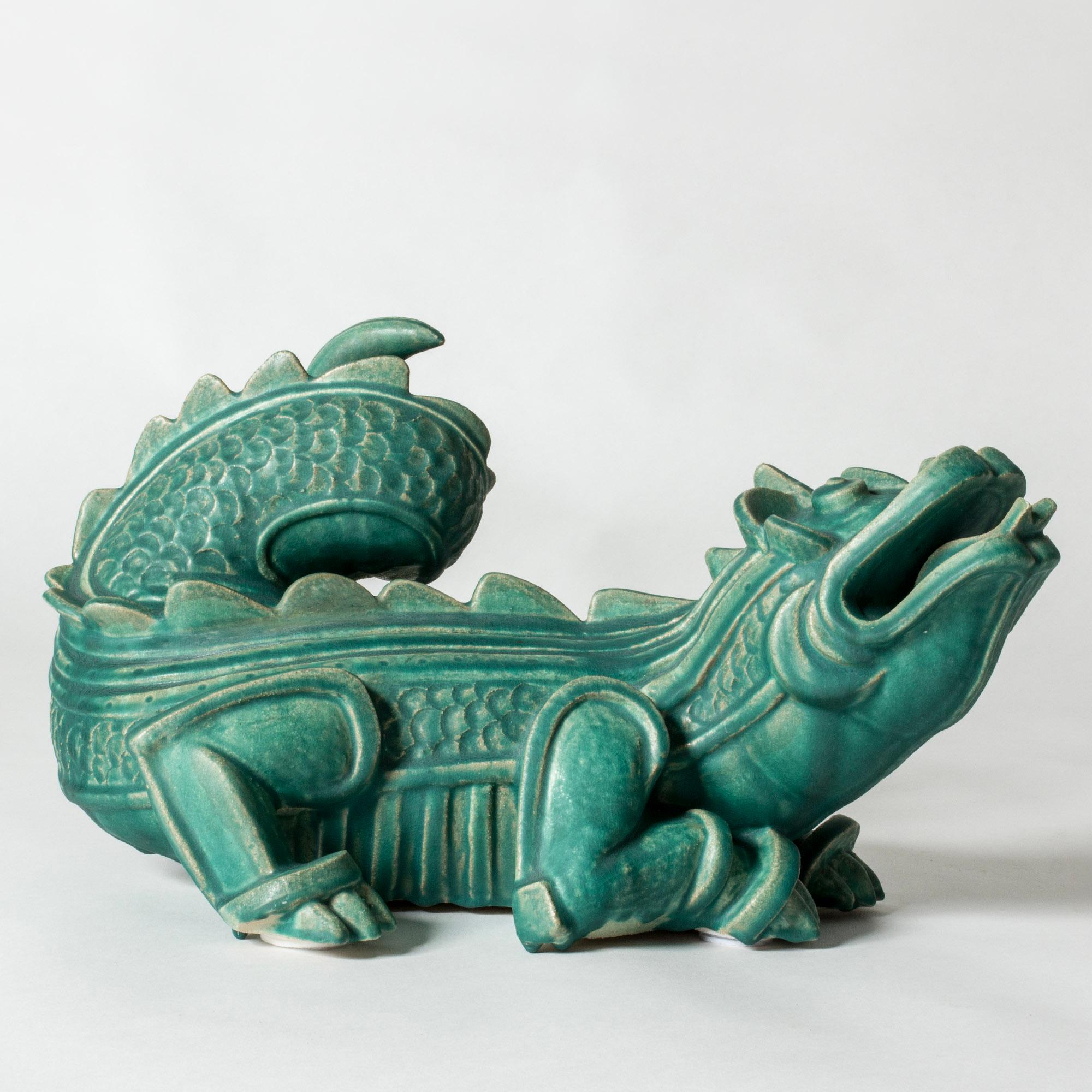 Scandinavian Modern Stoneware dragon sculpture by Wilhelm Kåge, Gustavsberg, Sweden, 1940s For Sale