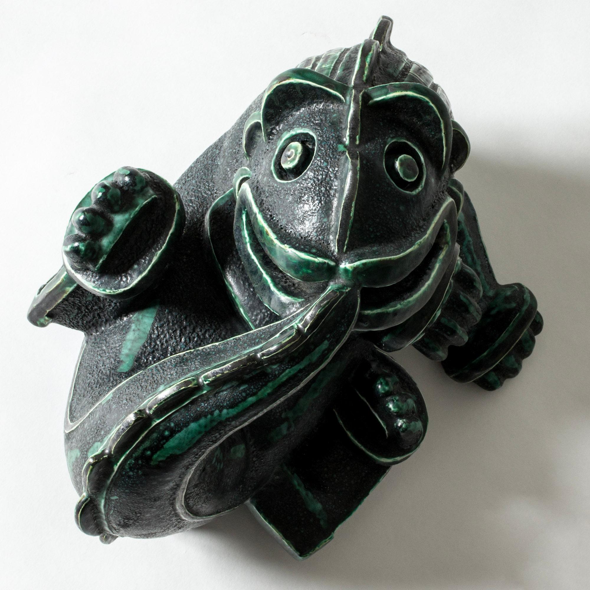 Scandinavian Modern Stoneware dragon sculpture by Wilhelm Kåge, Gustavsberg, Sweden, 1940s