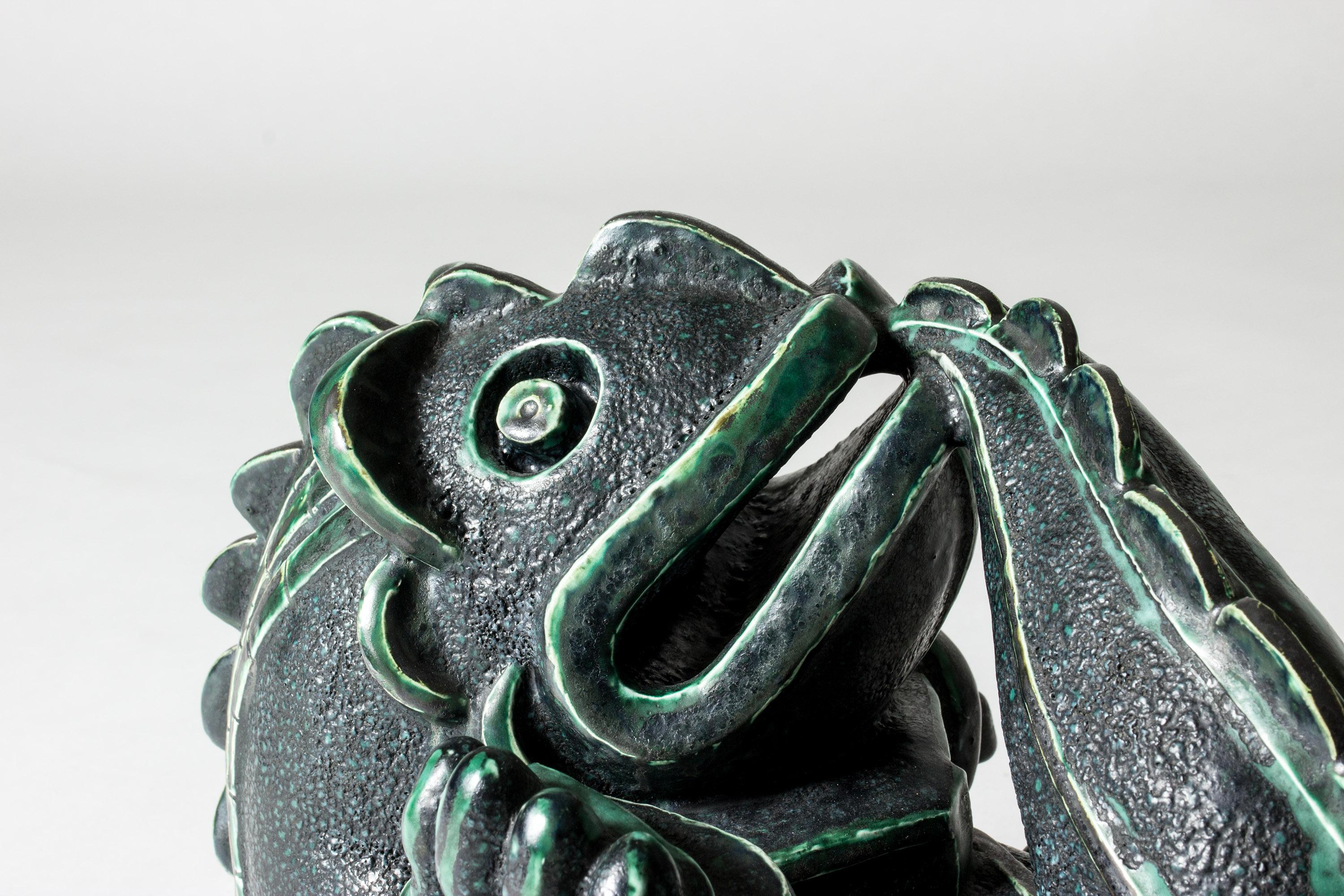 Swedish Stoneware dragon sculpture by Wilhelm Kåge, Gustavsberg, Sweden, 1940s