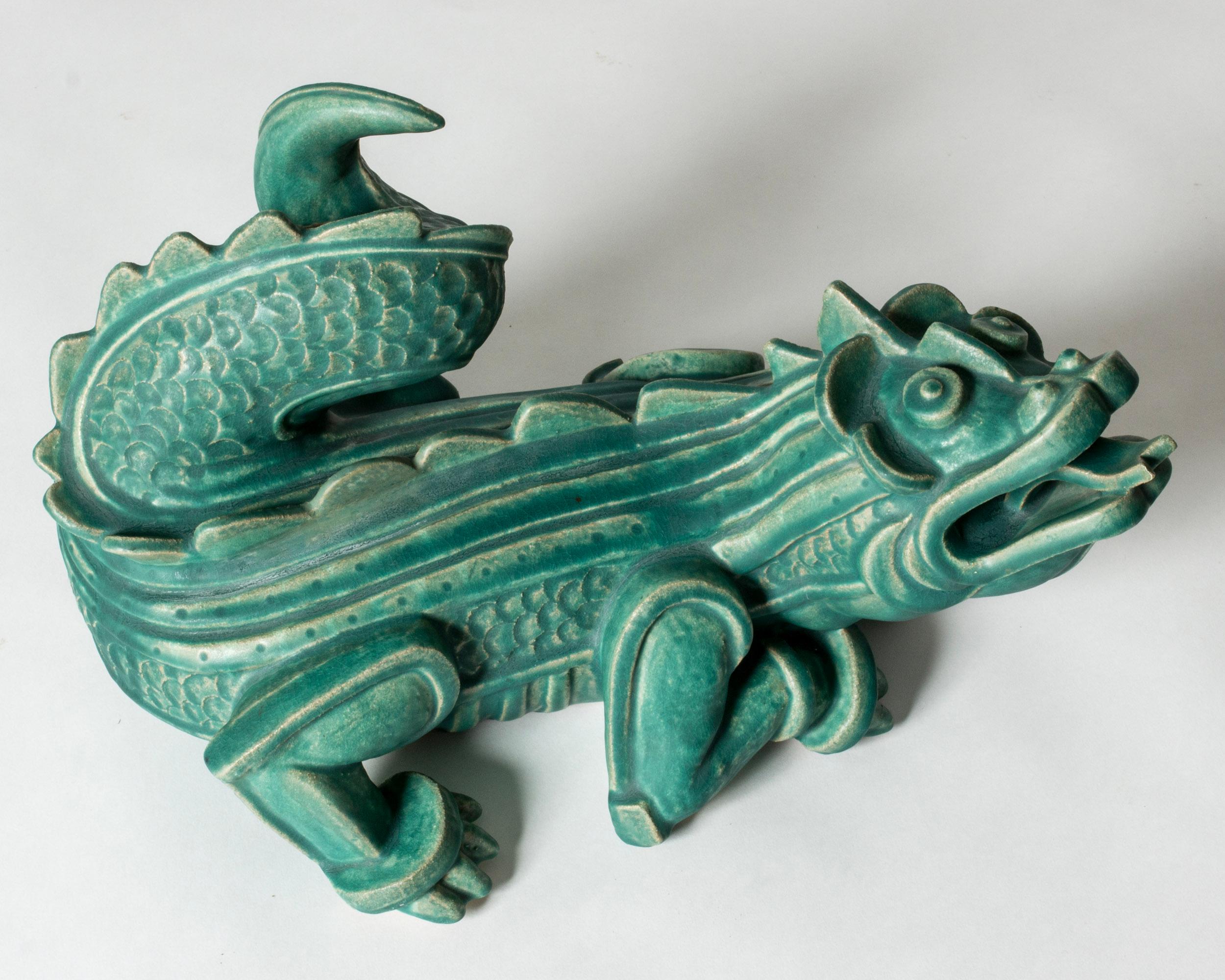 Stoneware dragon sculpture by Wilhelm Kåge, Gustavsberg, Sweden, 1940s In Good Condition For Sale In Stockholm, SE