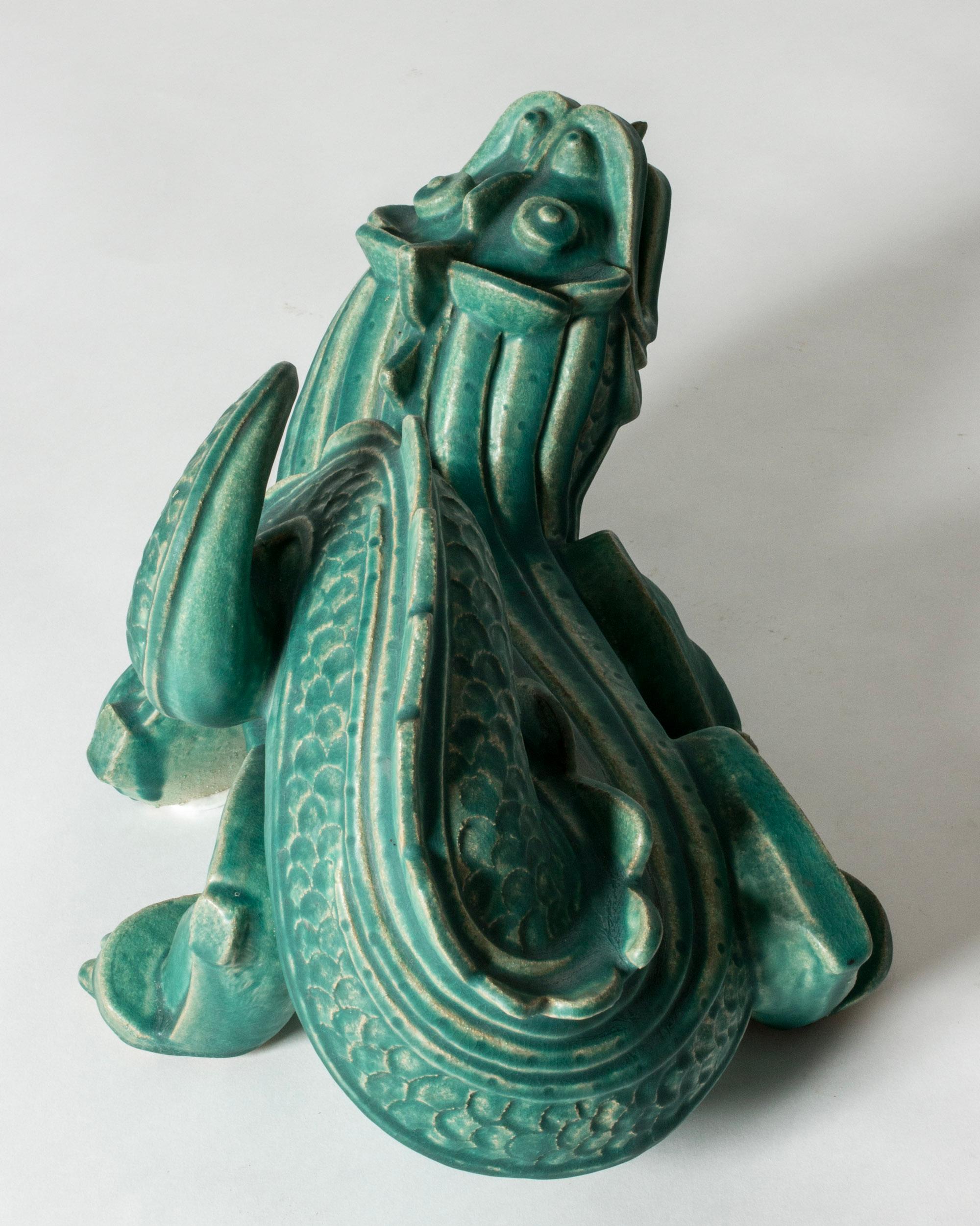 Mid-20th Century Stoneware dragon sculpture by Wilhelm Kåge, Gustavsberg, Sweden, 1940s For Sale