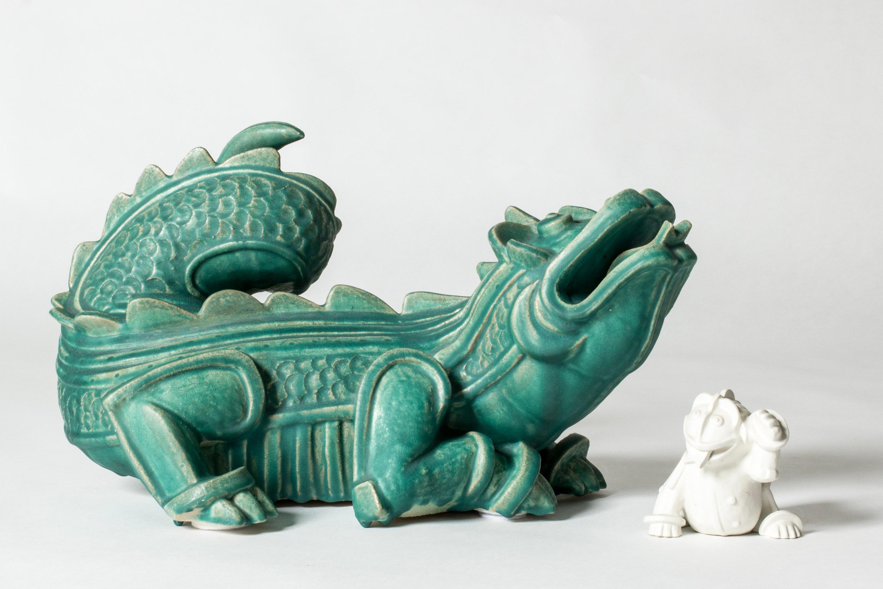 Stoneware dragon sculpture by Wilhelm Kåge, Gustavsberg, Sweden, 1940s For Sale 1