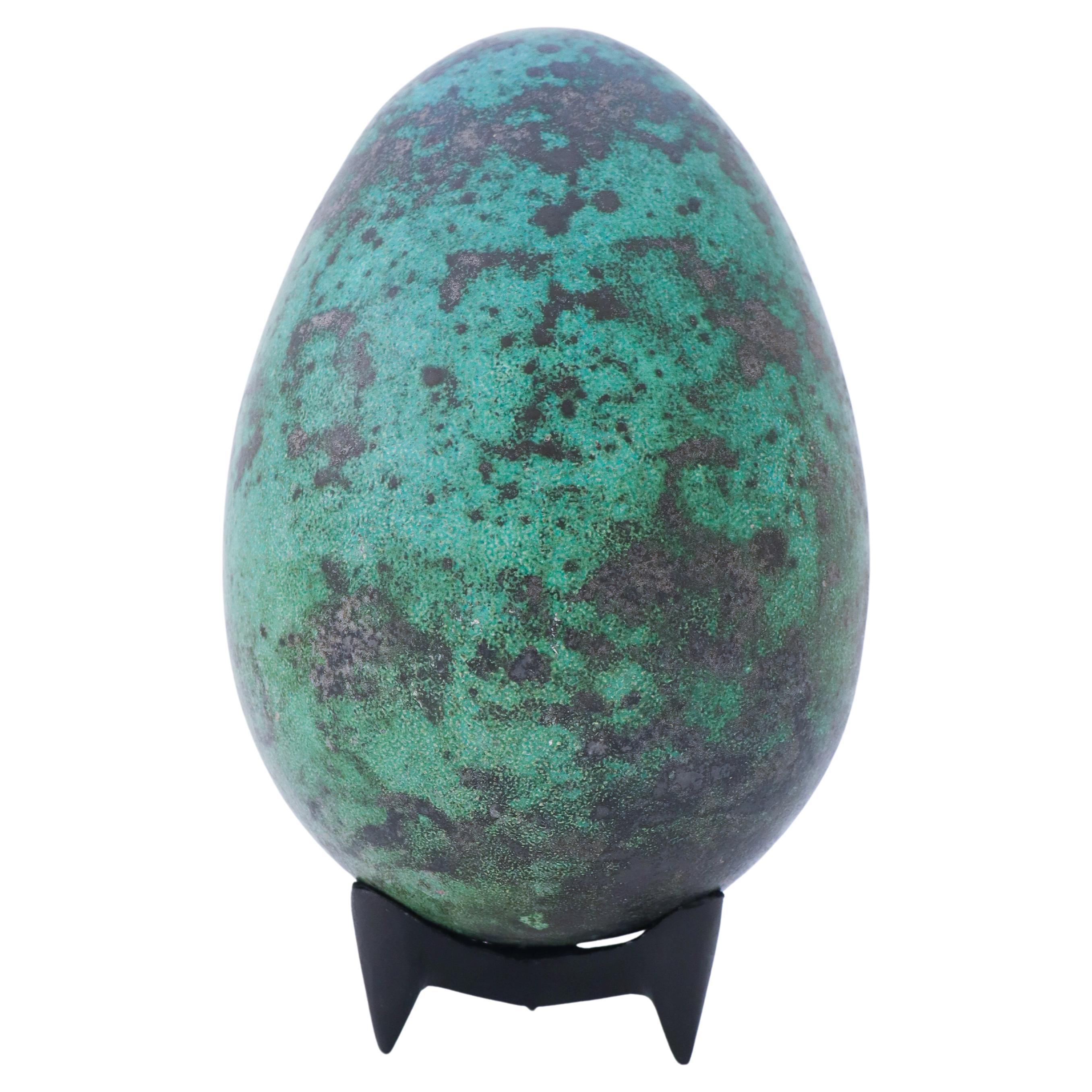 Stoneware Egg Green & Black-Tone Glaze by Hans Hedberg, Biot, France For Sale