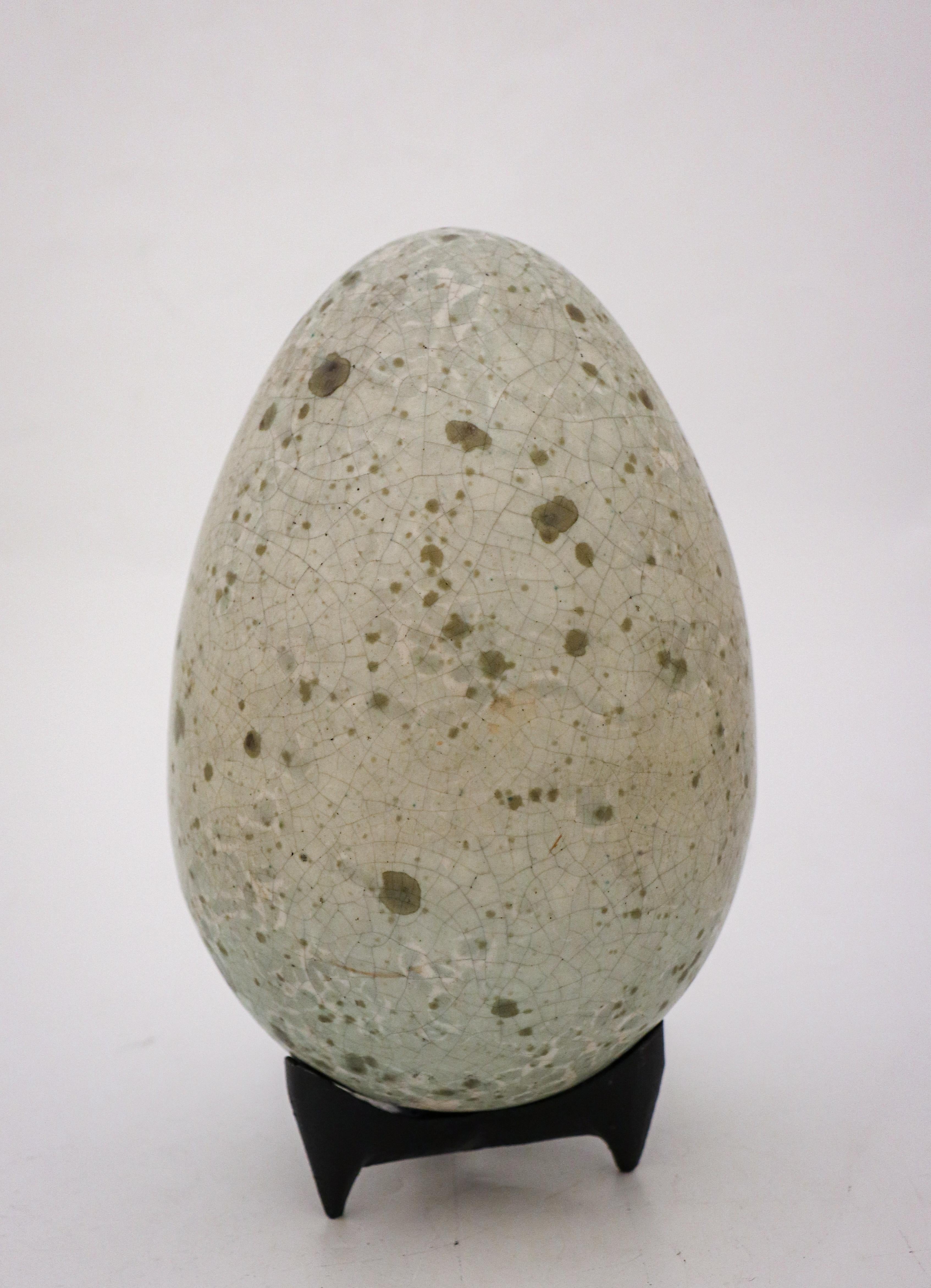 Egg designed by the Swedish ceramicist Hans Hedberg, who lived and worked in Biot, France. This egg is 25 cm (10
