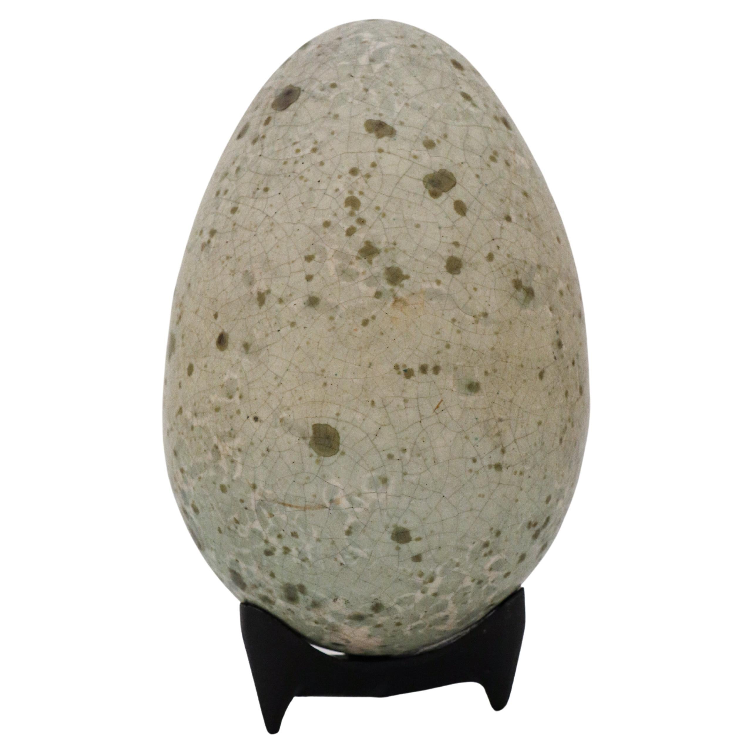 Stoneware Egg Sculpture Gray & Green by Hans Hedberg, Biot, France For Sale