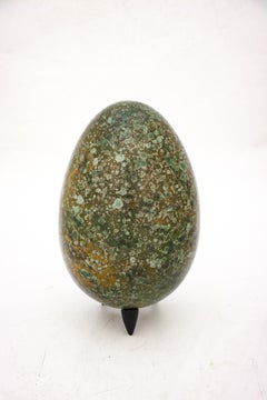 Vintage Hans Hedberg Green Egg Sculpture, Scandinavian Modern Ceramics