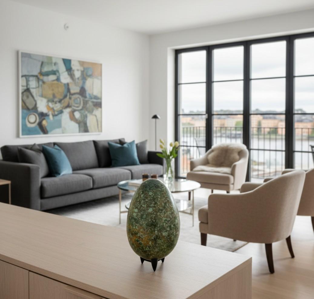 Sculpture d'œuf en grès à glaçure verte mouchetée par Hans Hedberg, mi-siècle moderne en vente 3