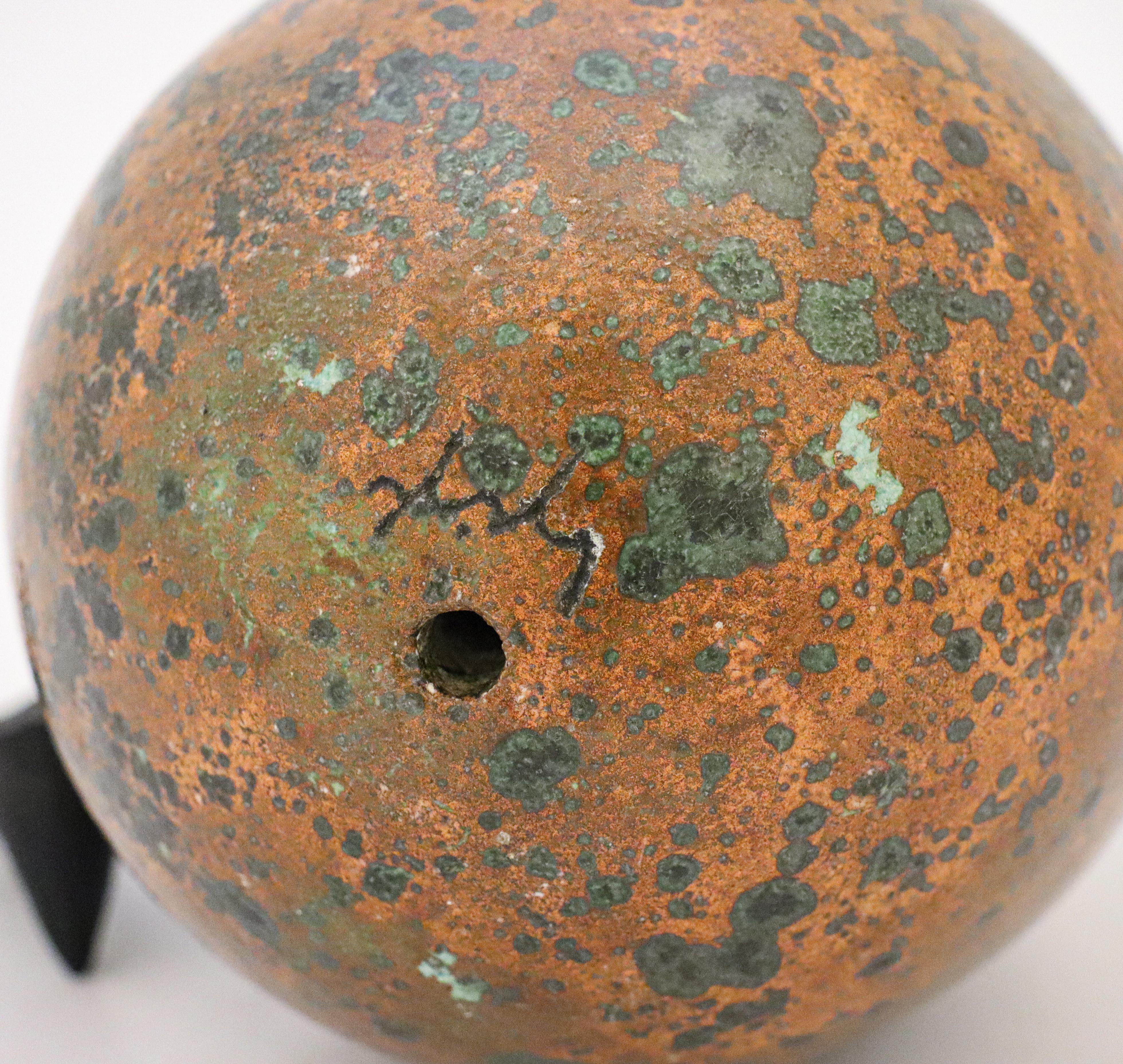 Mid-20th Century Stoneware Egg Sculpture Orange/Brown/Green by Hans Hedberg, Biot, France For Sale