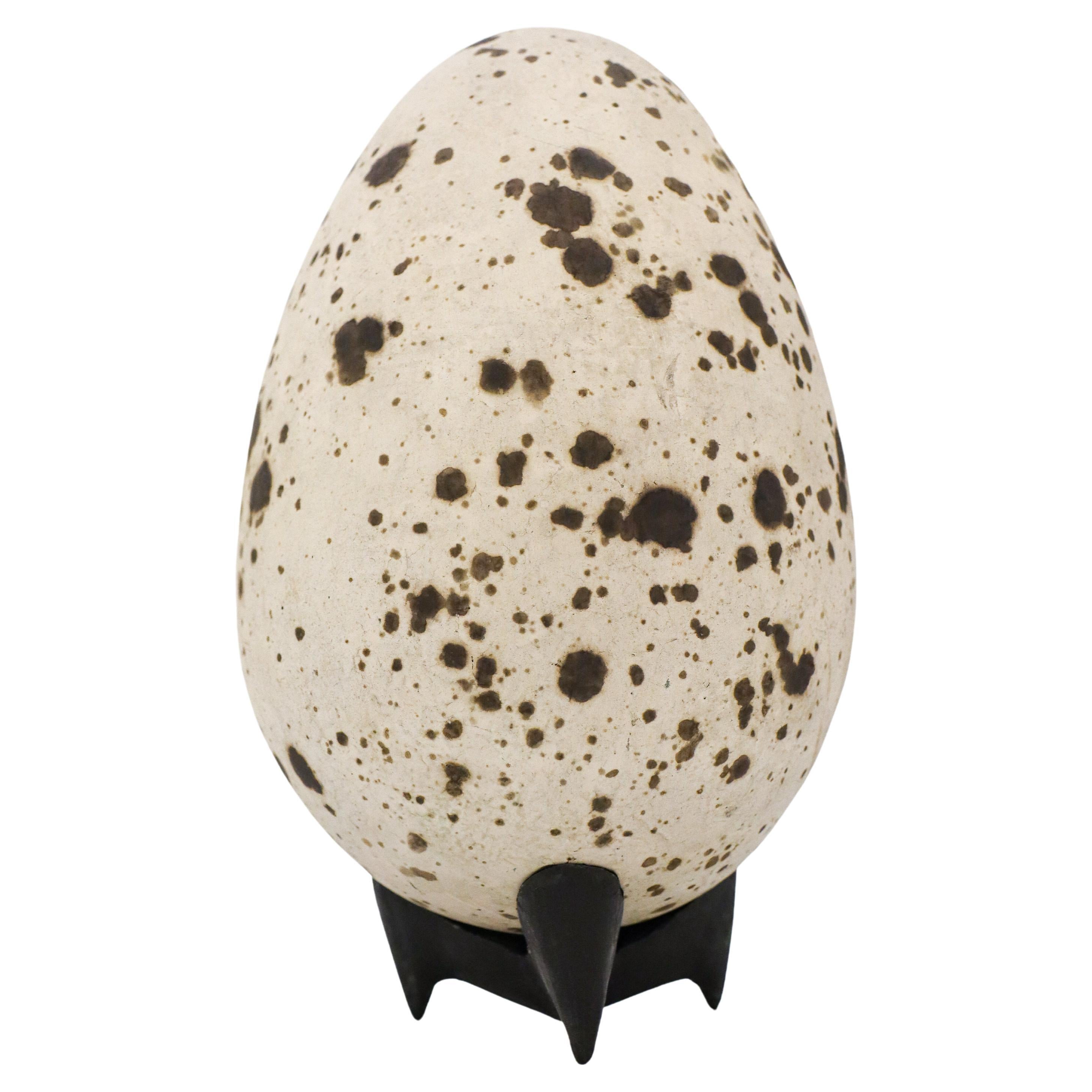 Stoneware Egg Sculpture White & Brown Concrete by Hans Hedberg, Biot, France For Sale