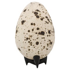 Stoneware Egg Sculpture White & Brown Concrete by Hans Hedberg, Biot, France