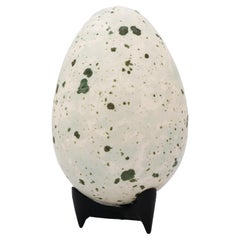 Stoneware Egg Sculpture White & Turquoise by Hans Hedberg, Biot, France