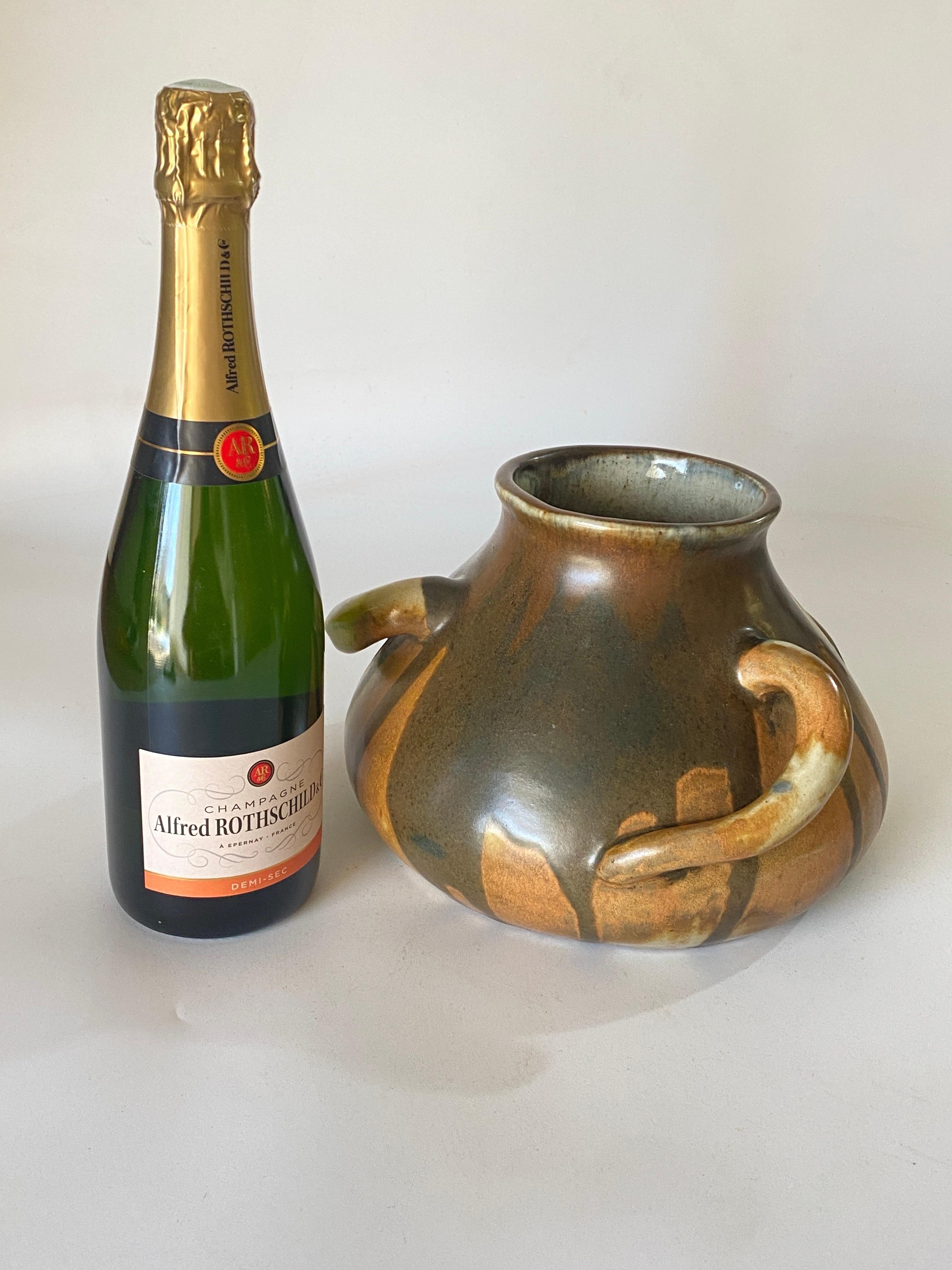 Stoneware Enameled Vase, Brown Color, France 1930 by Leon Pointu, signed For Sale 1