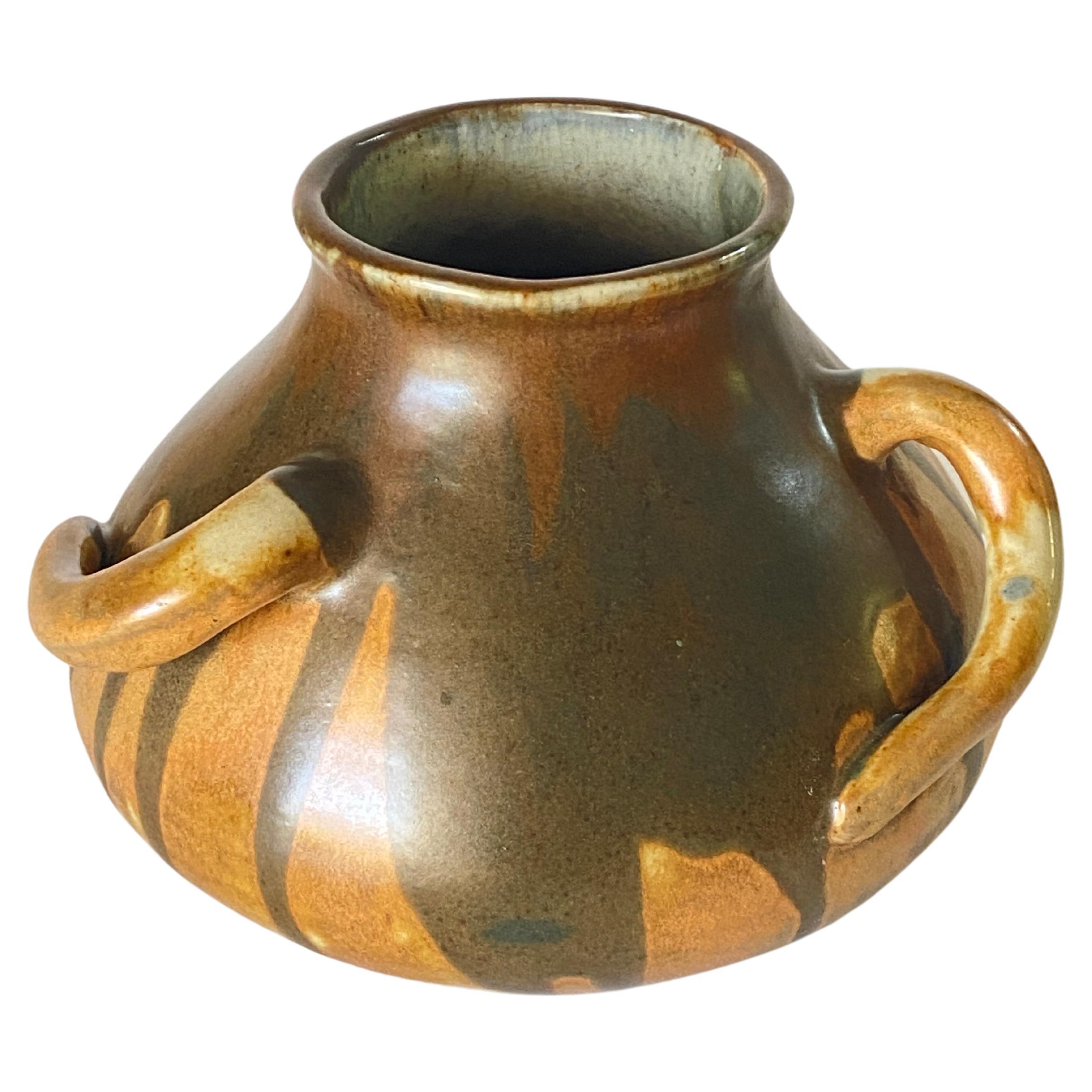 Stoneware Enameled Vase, Brown Color, France 1930 by Leon Pointu, signed For Sale