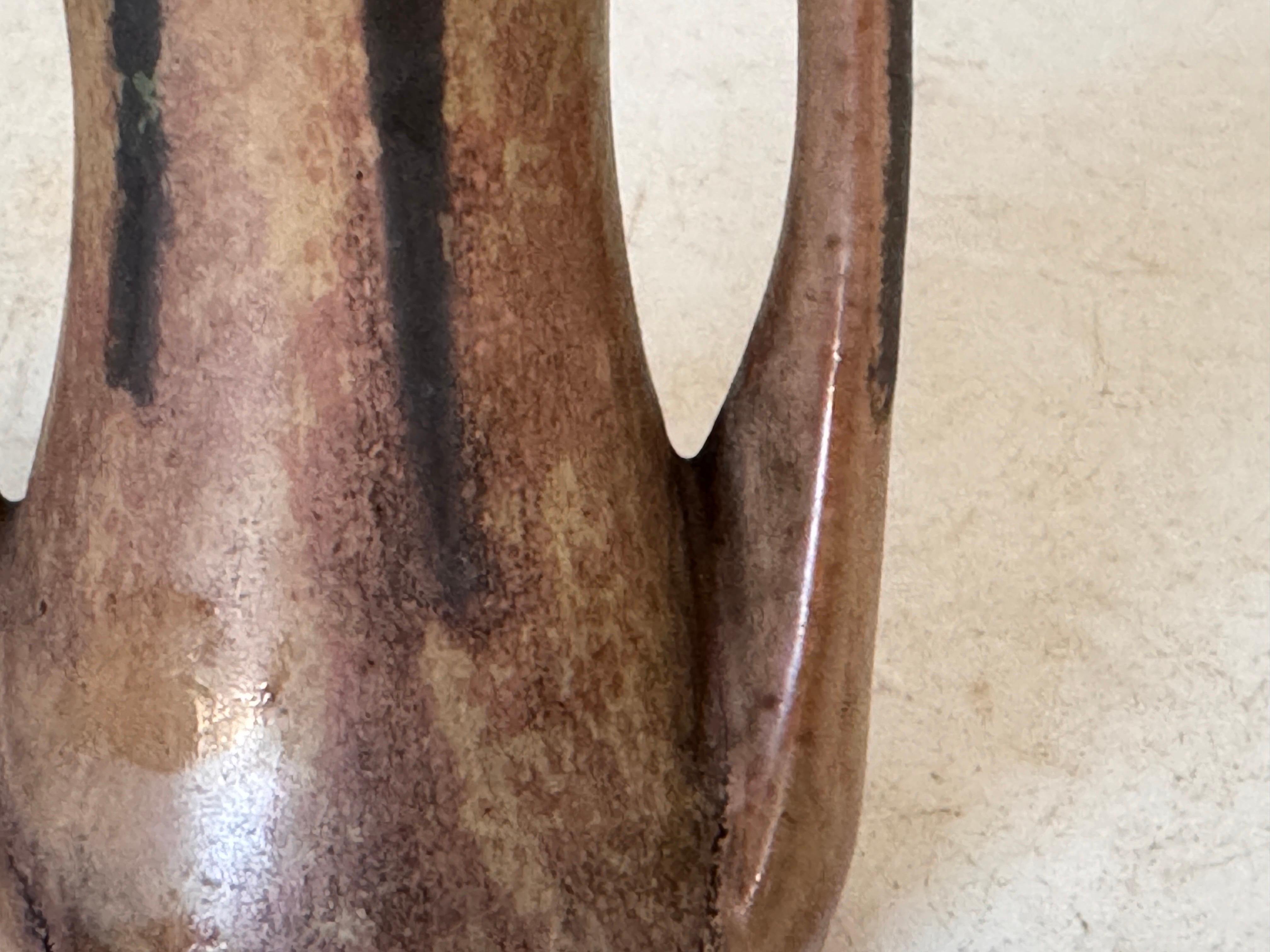 Sandstone Stoneware Enameled Vase with 2 handles, Brown And Green Color, France 1930  For Sale