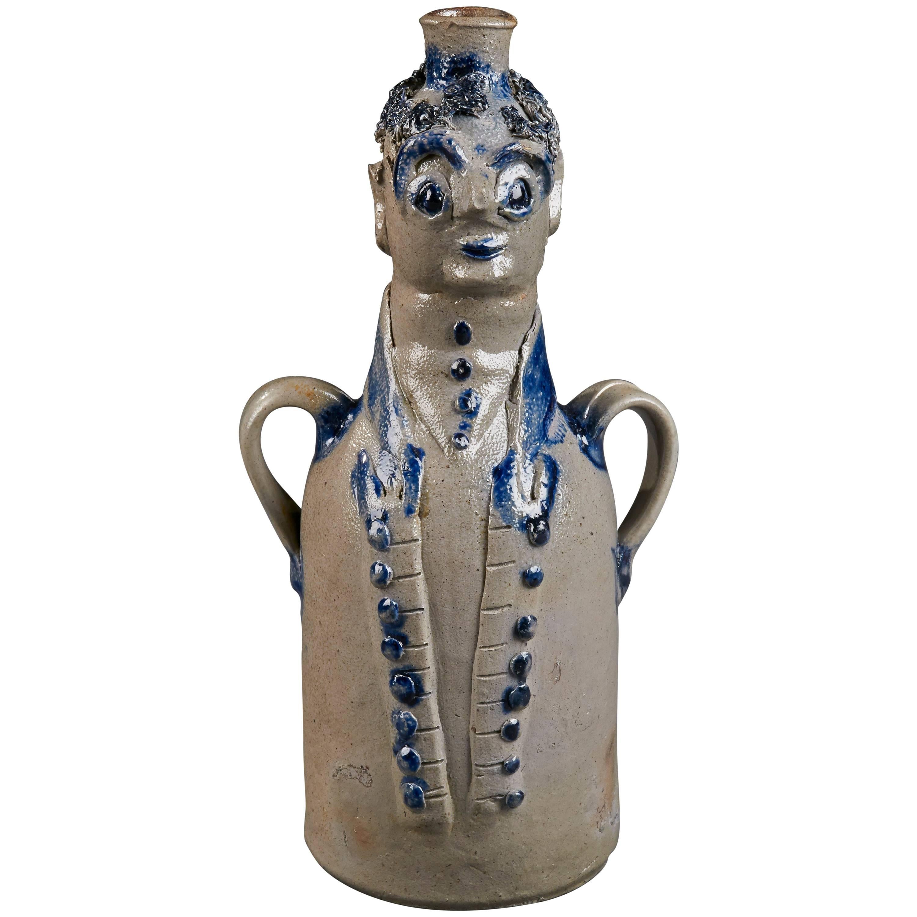 Stoneware Figural Jug, Man in a Cutaway Coat For Sale