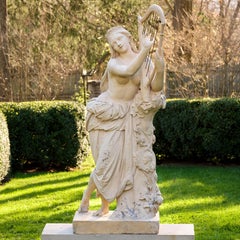 Stoneware Irish Classical Female with Harp, Flowing Blossoms