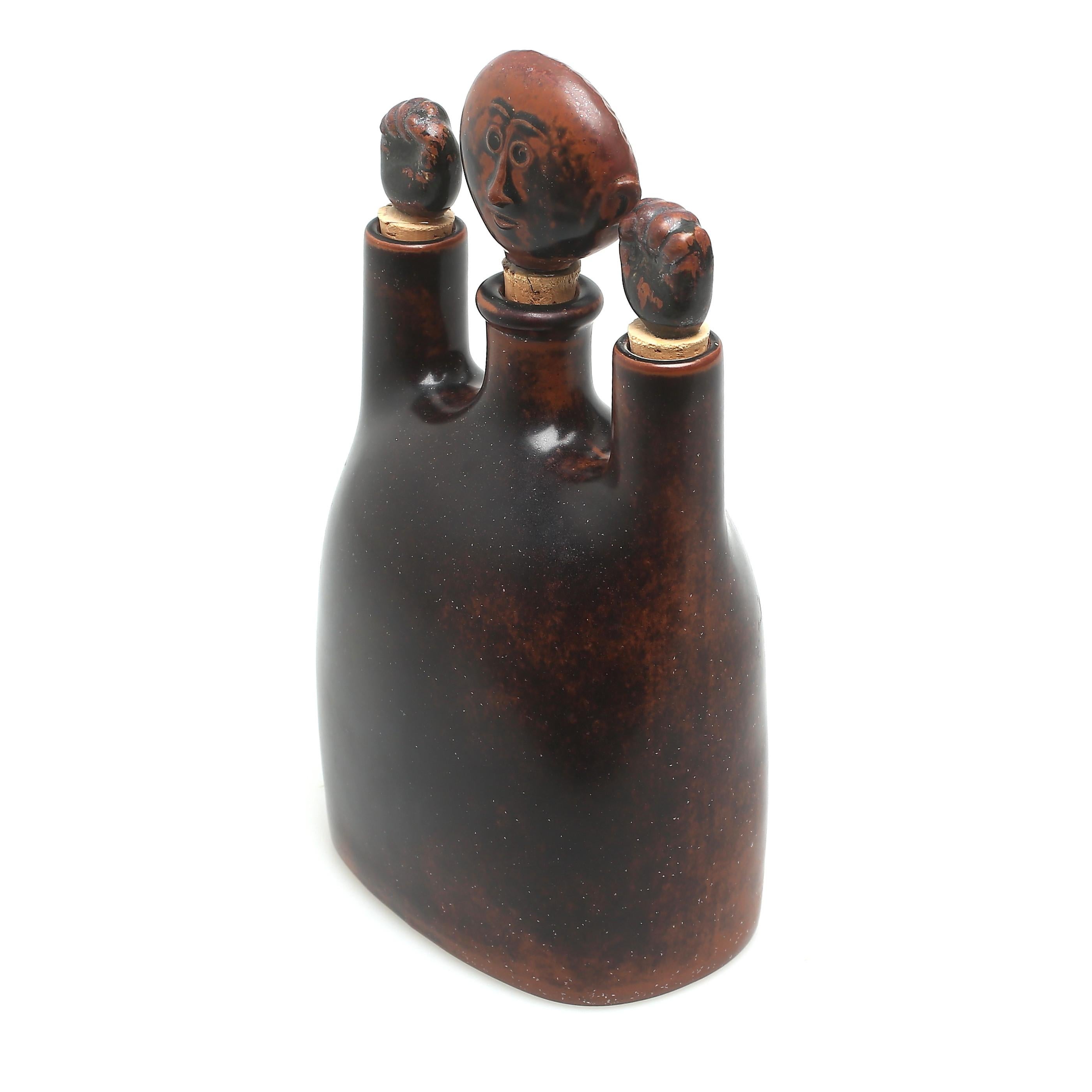 Mid-20th Century Stoneware Figure Vase Bottle Signed by Stig Lindberg for Gustavsberg For Sale