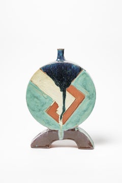 Lampe de table en faïence à décor géométrique par George Martin, vers 1980.