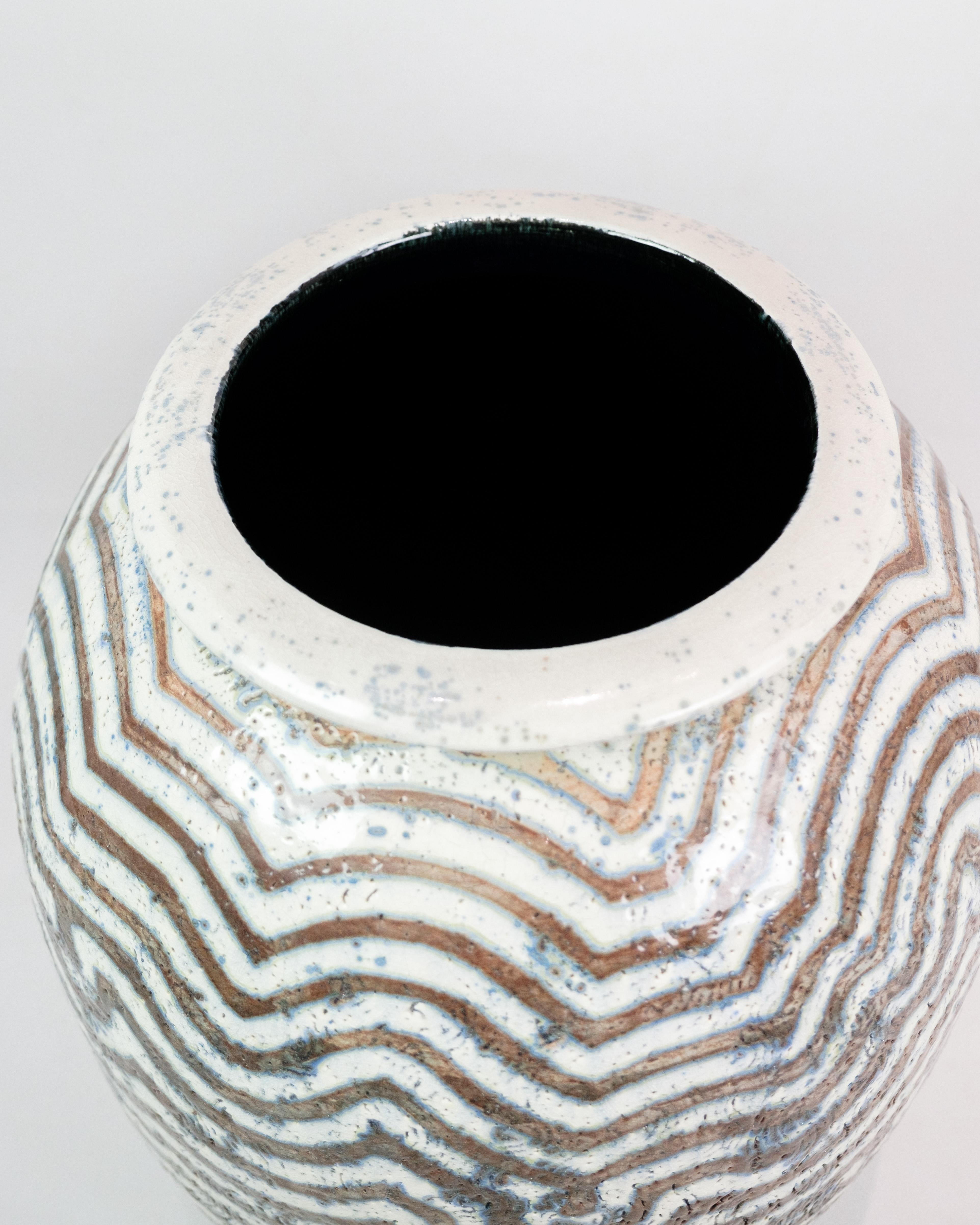 Mid-Century Modern Stoneware Floor Vase In Blue, Grey and White Designed By Per Weiss From 1980s For Sale