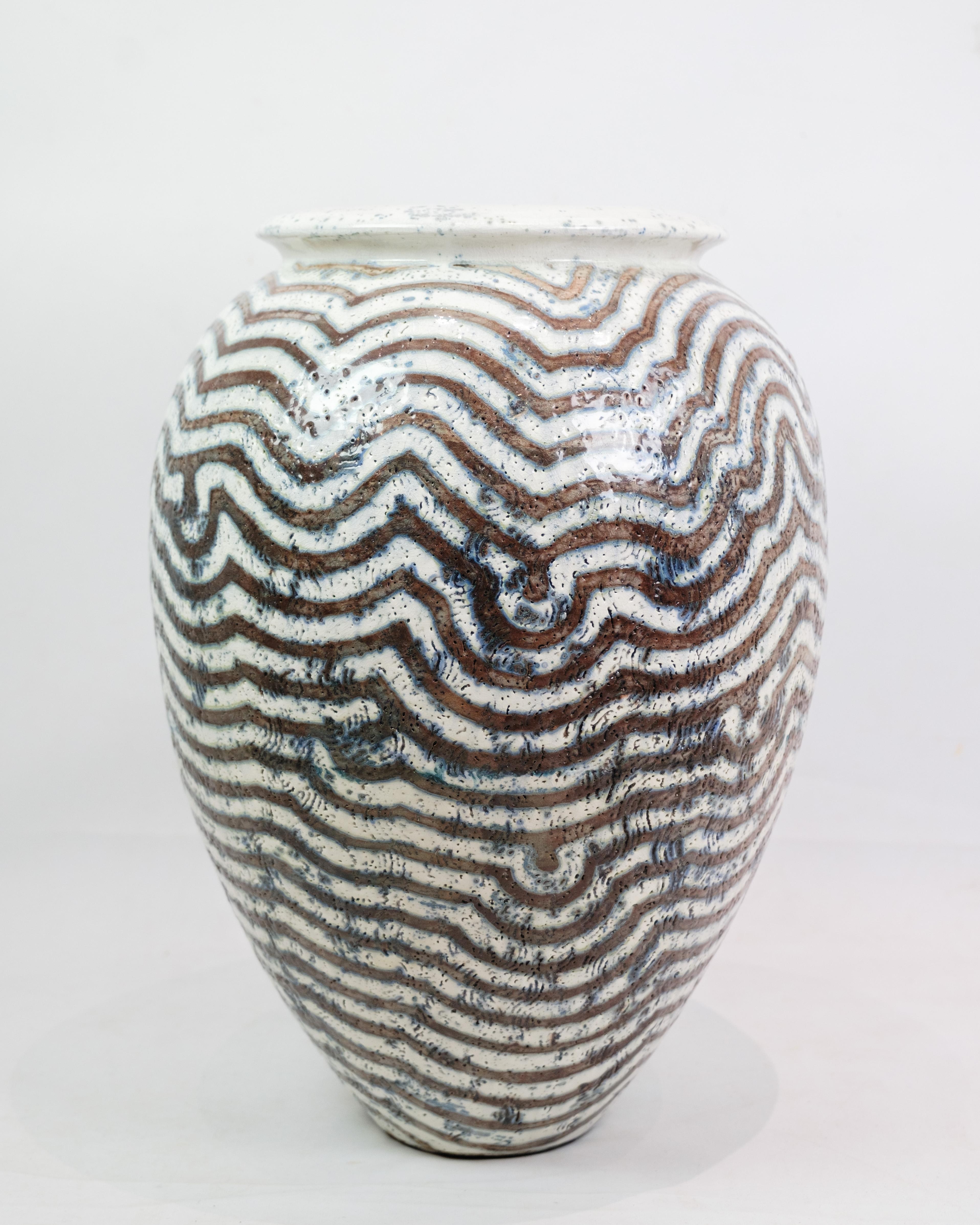 Stoneware Floor Vase In Blue, Grey and White Designed By Per Weiss From 1980s In Good Condition For Sale In Lejre, DK