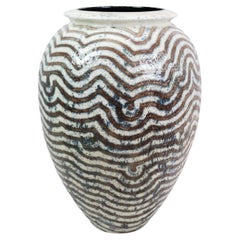 Vintage Stoneware Floor Vase In Blue, Grey and White Designed By Per Weiss From 1980s