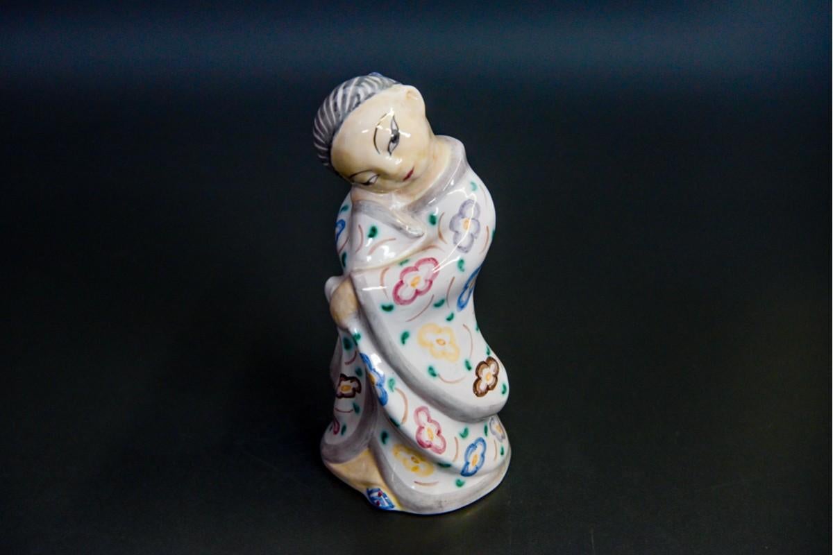 Stoneware Geisha figurine, hand painted by Danish L. Hjorth manufactory.