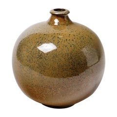 Glasierte Keramikvase aus Steingut, um 1980, Französisch, handgefertigt