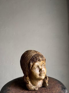 Steingutkopf eines Mädchens, Skulptur aus Steingut, Niederlande, 1970er Jahre
