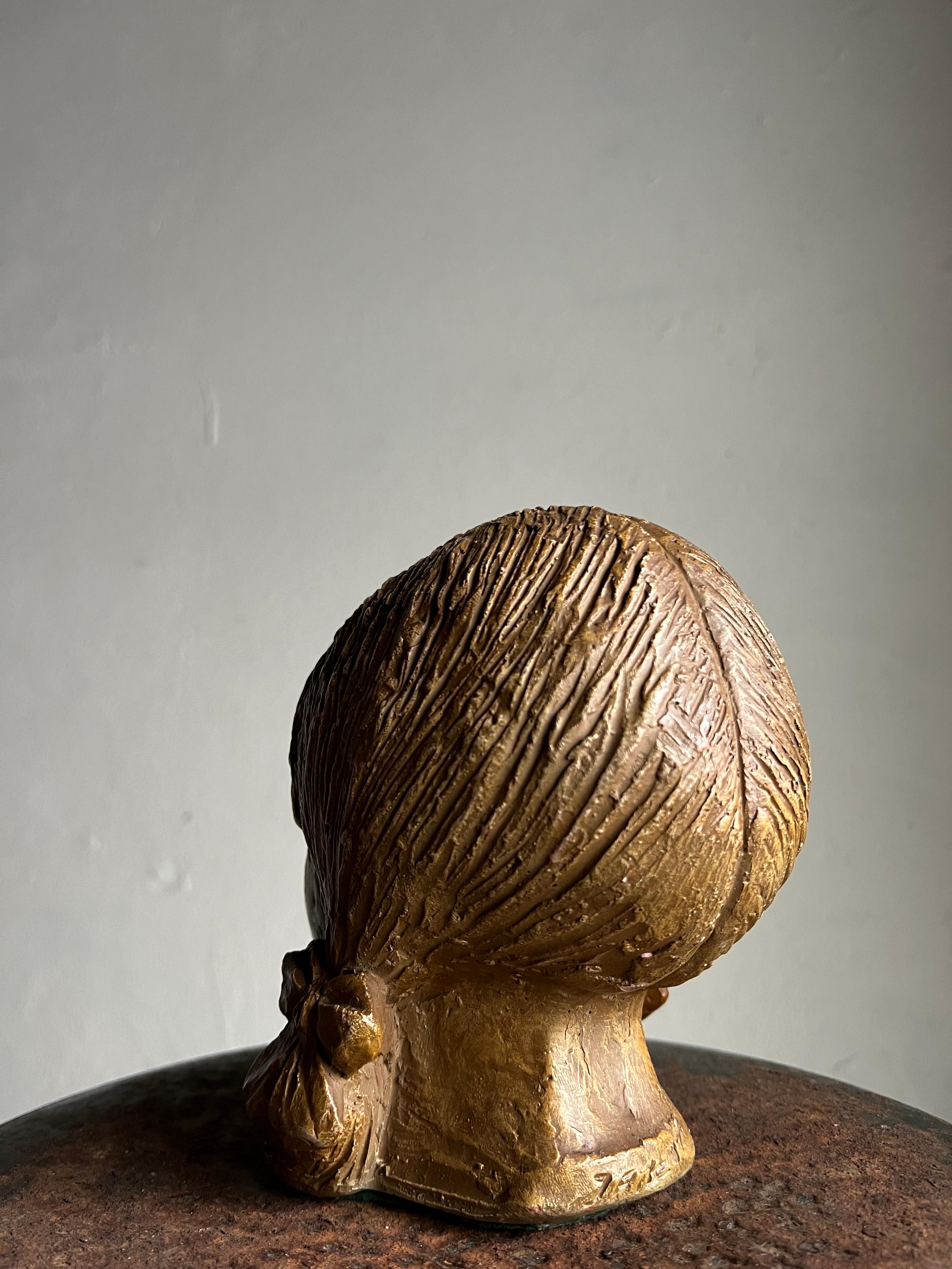 20th Century Stoneware Head of a Girl Sculpture Netherlands, 1970s For Sale