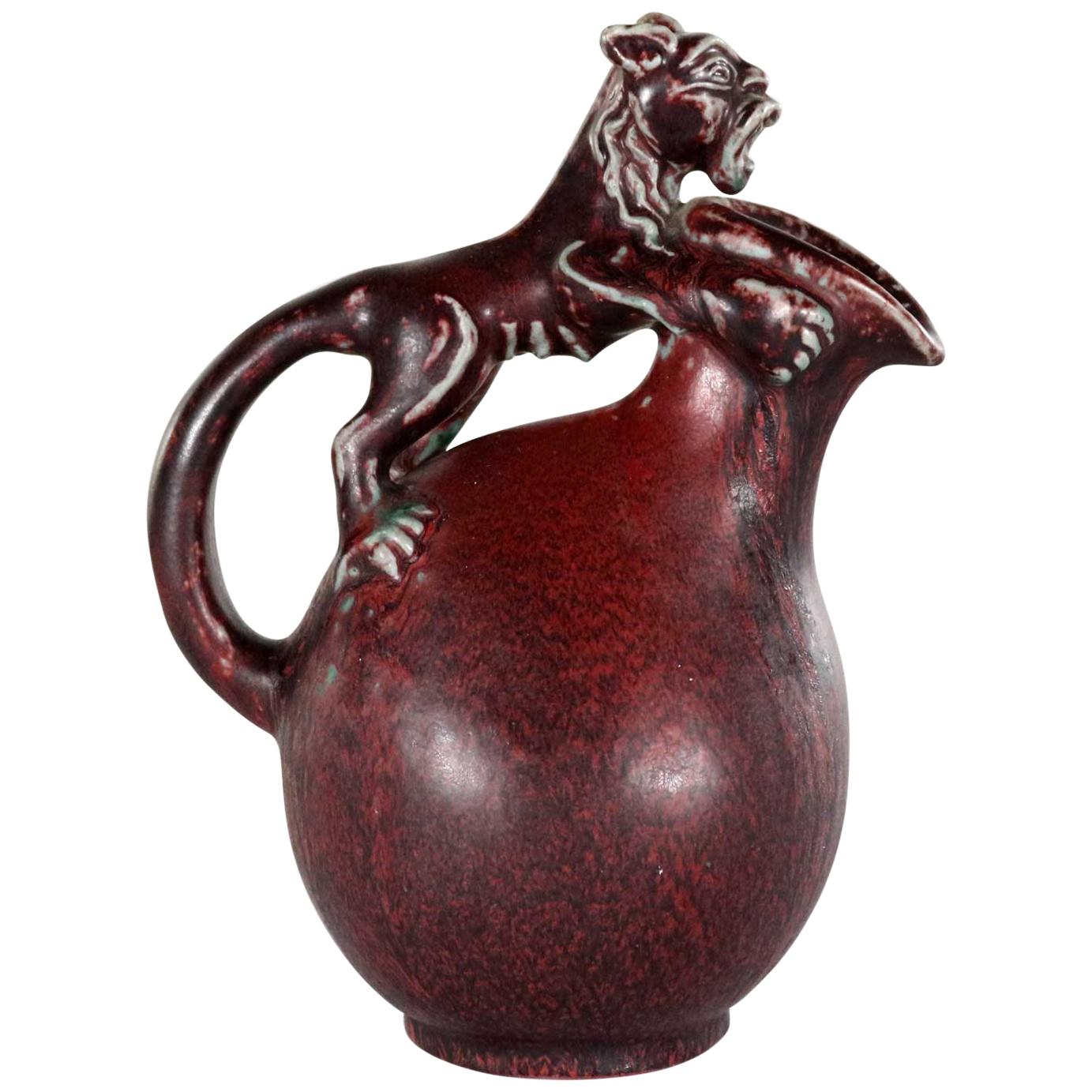 Stoneware Jug or Ewer with Lion Handle by Bode Willumsen for Royal Copenhagen