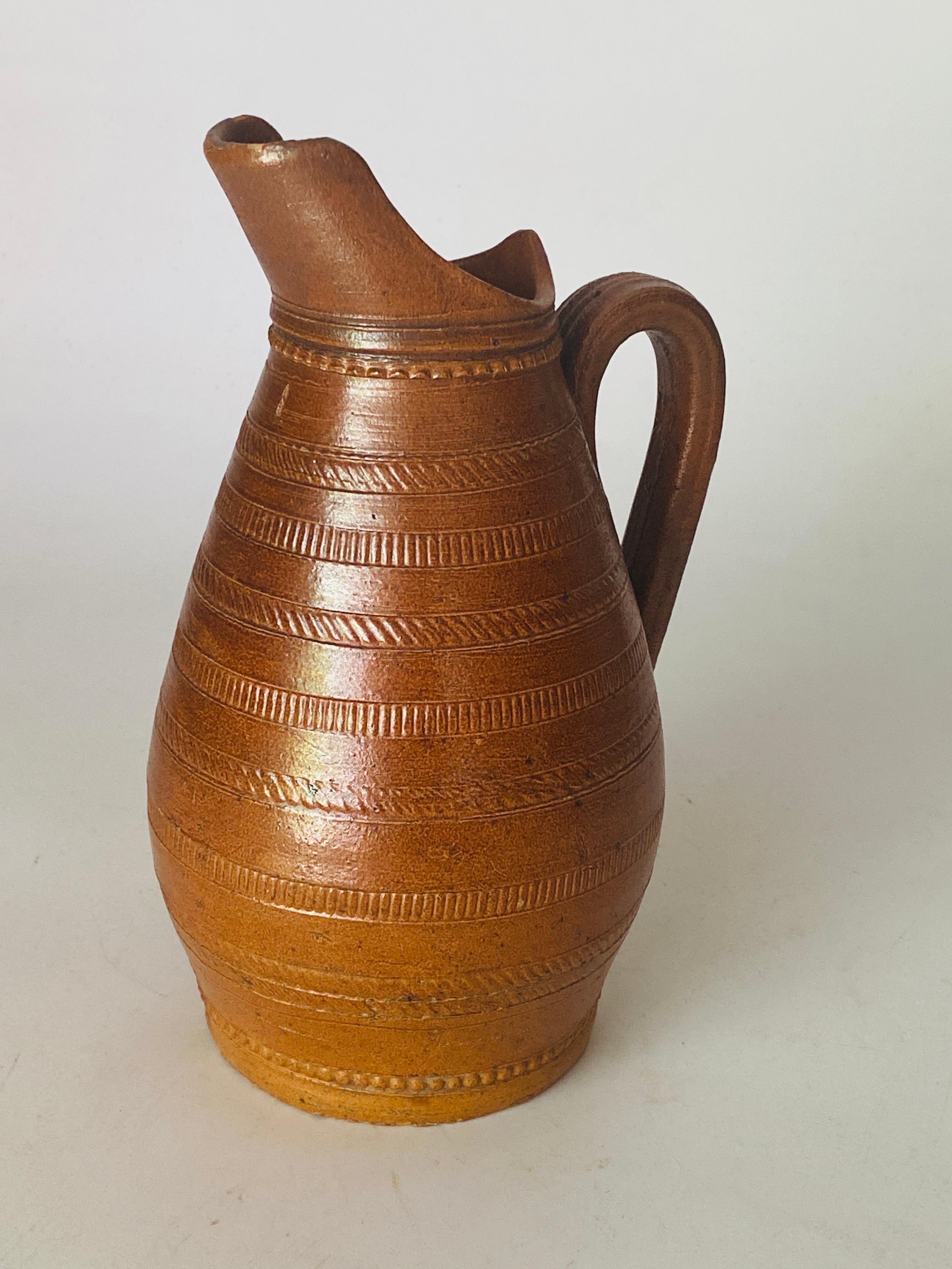 French Provincial Stoneware Jug Pitcher Beautiful Patina from France circa 1960 Brown For Sale