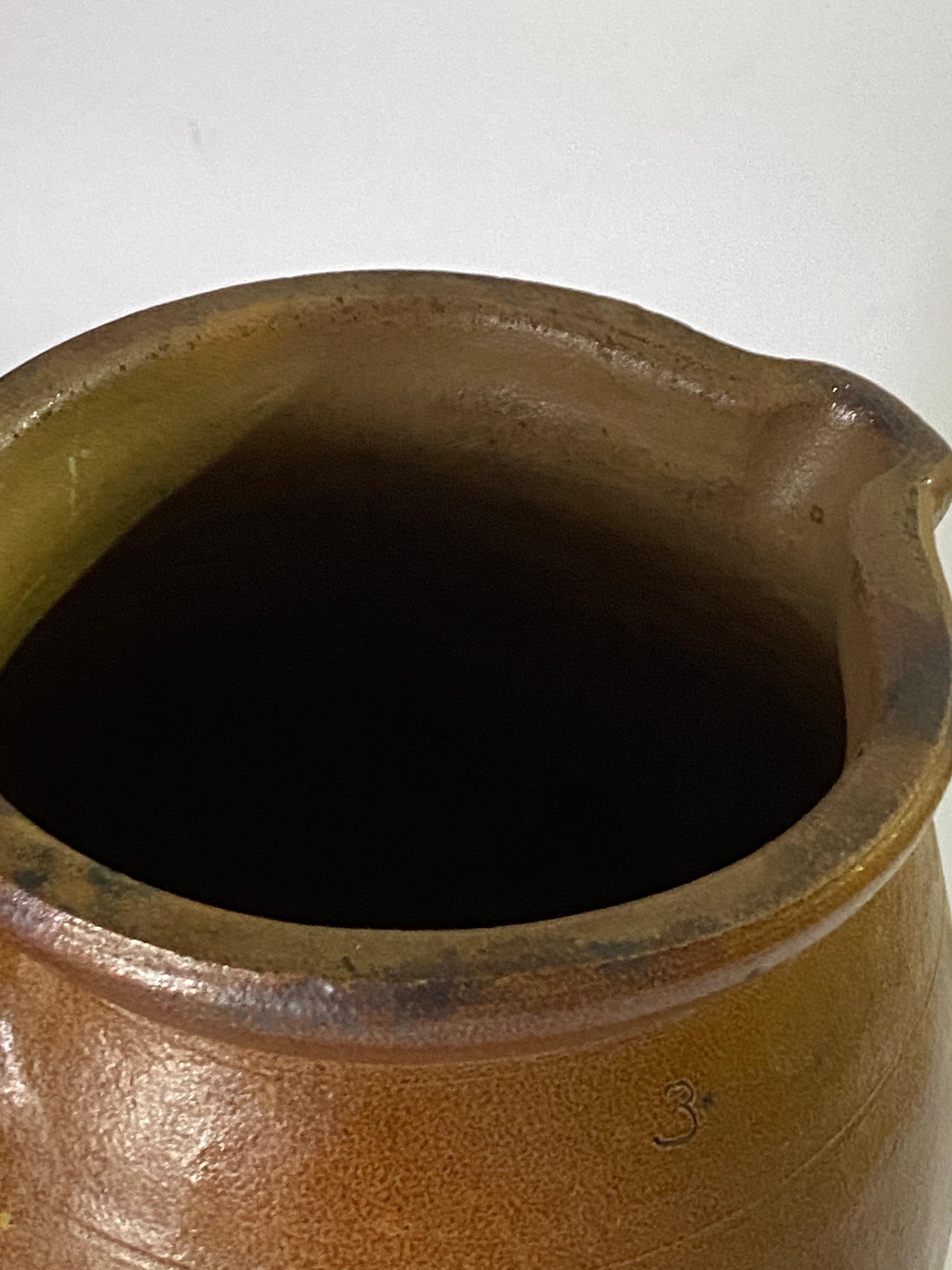 French Provincial Stoneware Jug, Pitcher,  beautiful Patina, from France circa 1960, brown For Sale